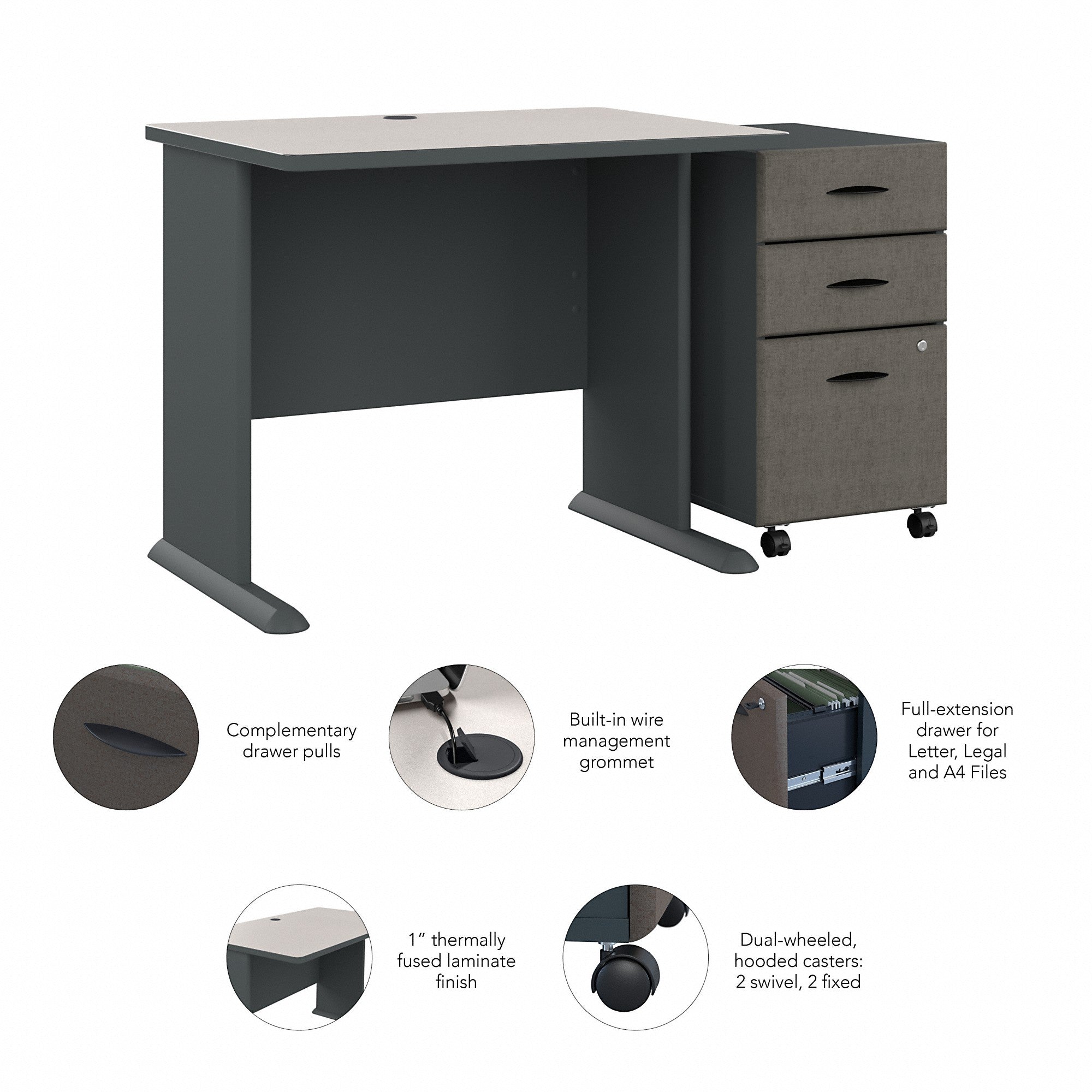 Bush Business Furniture Series A 36W Desk with Mobile File Cabinet