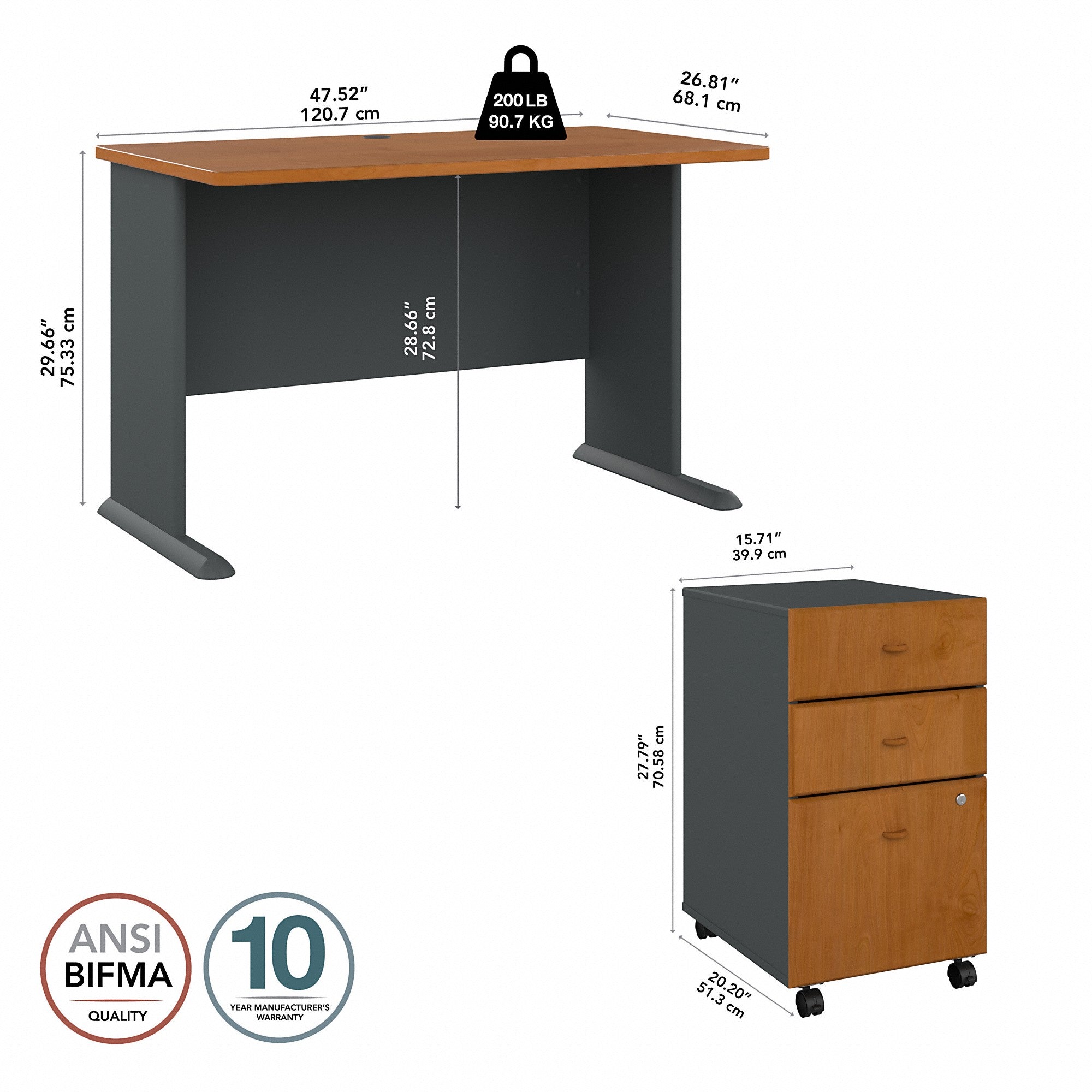 Bush Business Furniture Series A 48W Desk with Mobile File Cabinet