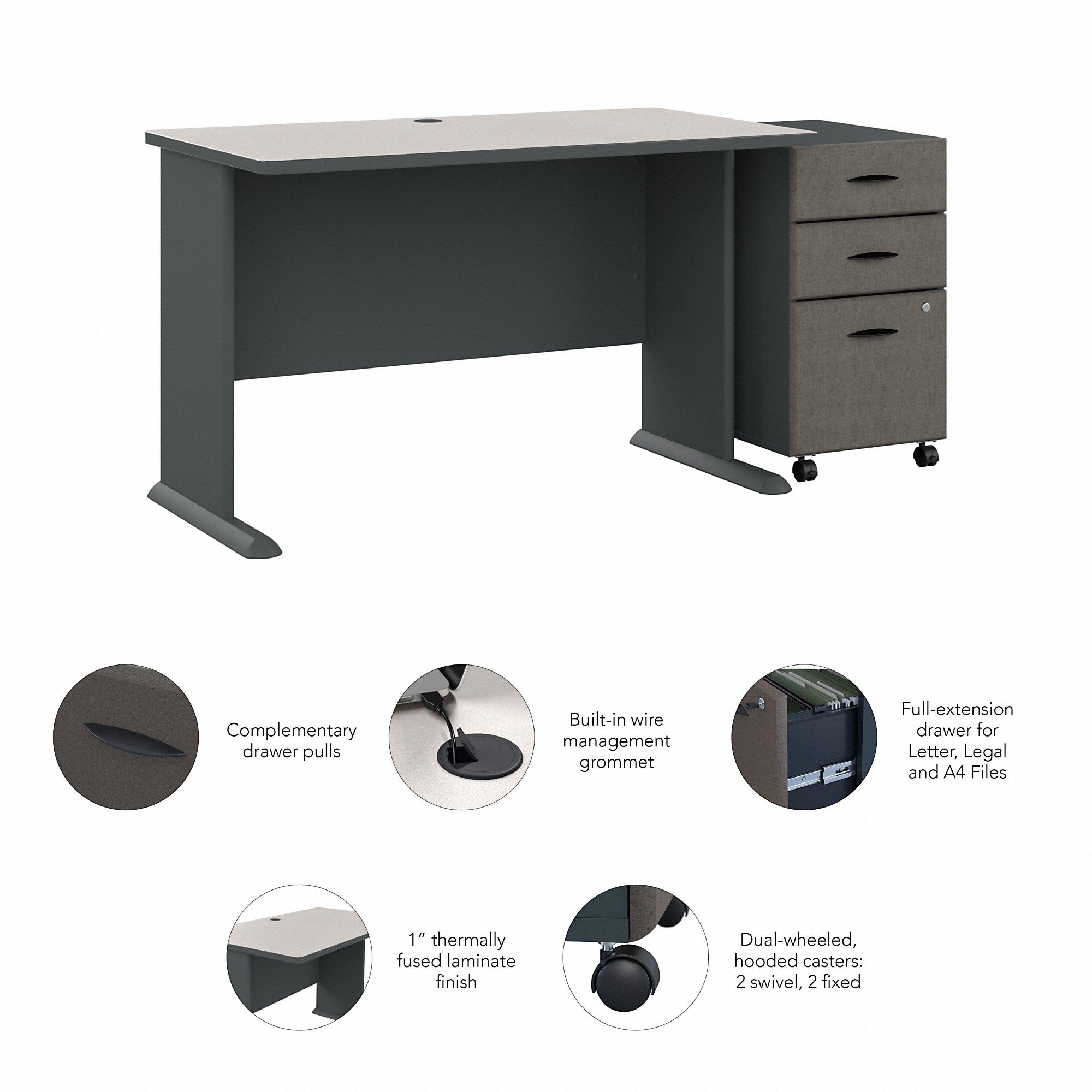 Bush Business Furniture Series A 48W Desk with Mobile File Cabinet