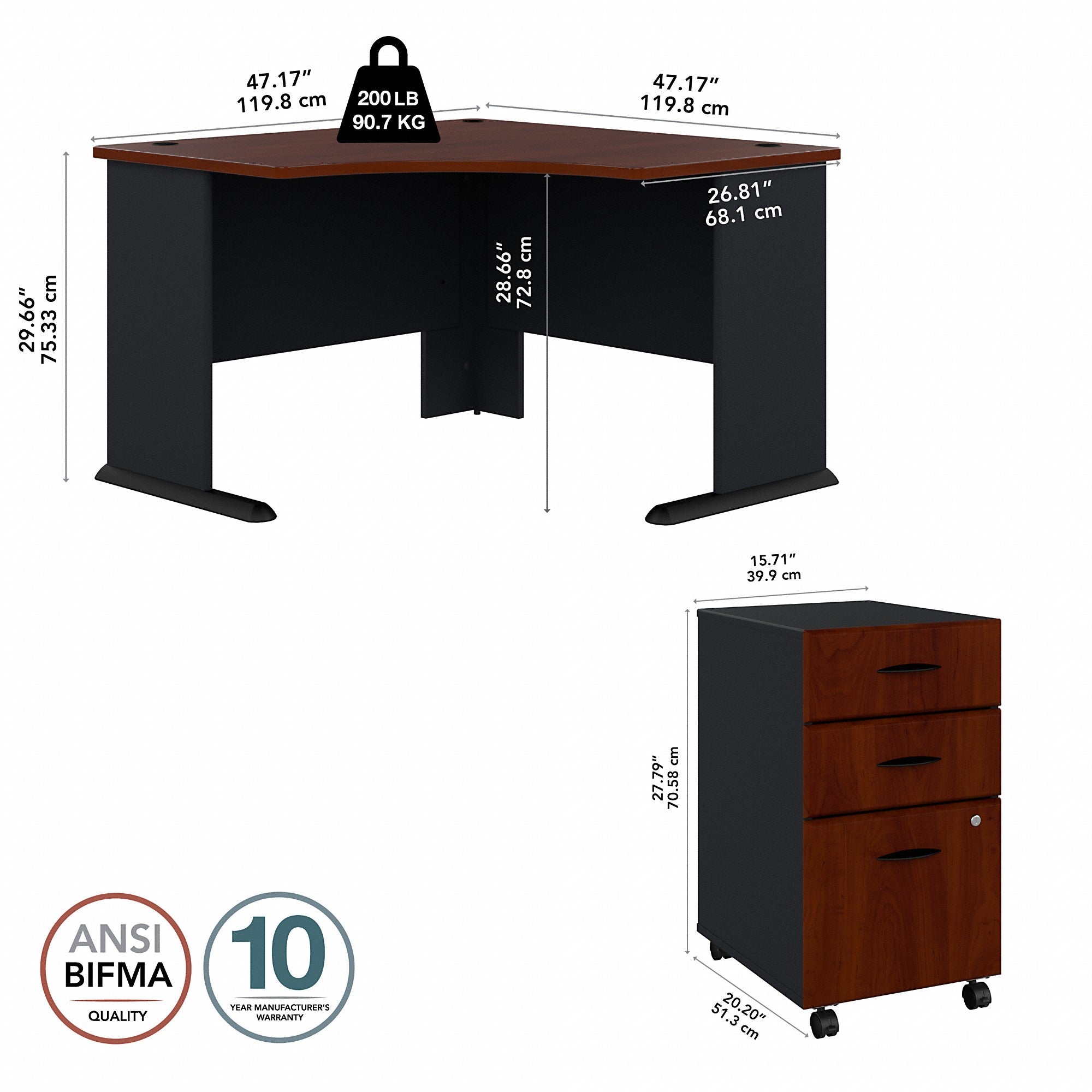 Bush Business Furniture Series A 48W Corner Desk with Mobile File Cabinet