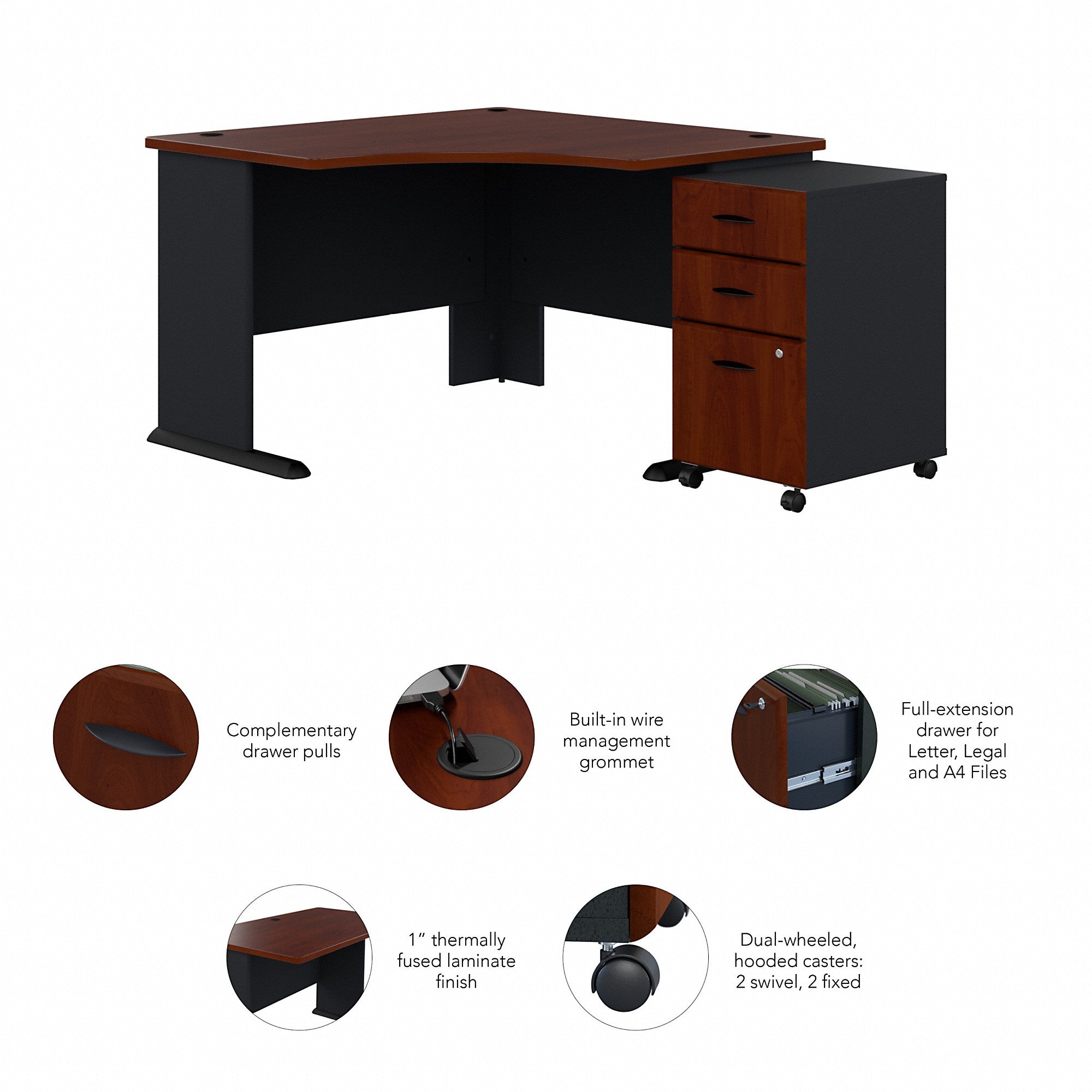 Bush Business Furniture Series A 48W Corner Desk with Mobile File Cabinet