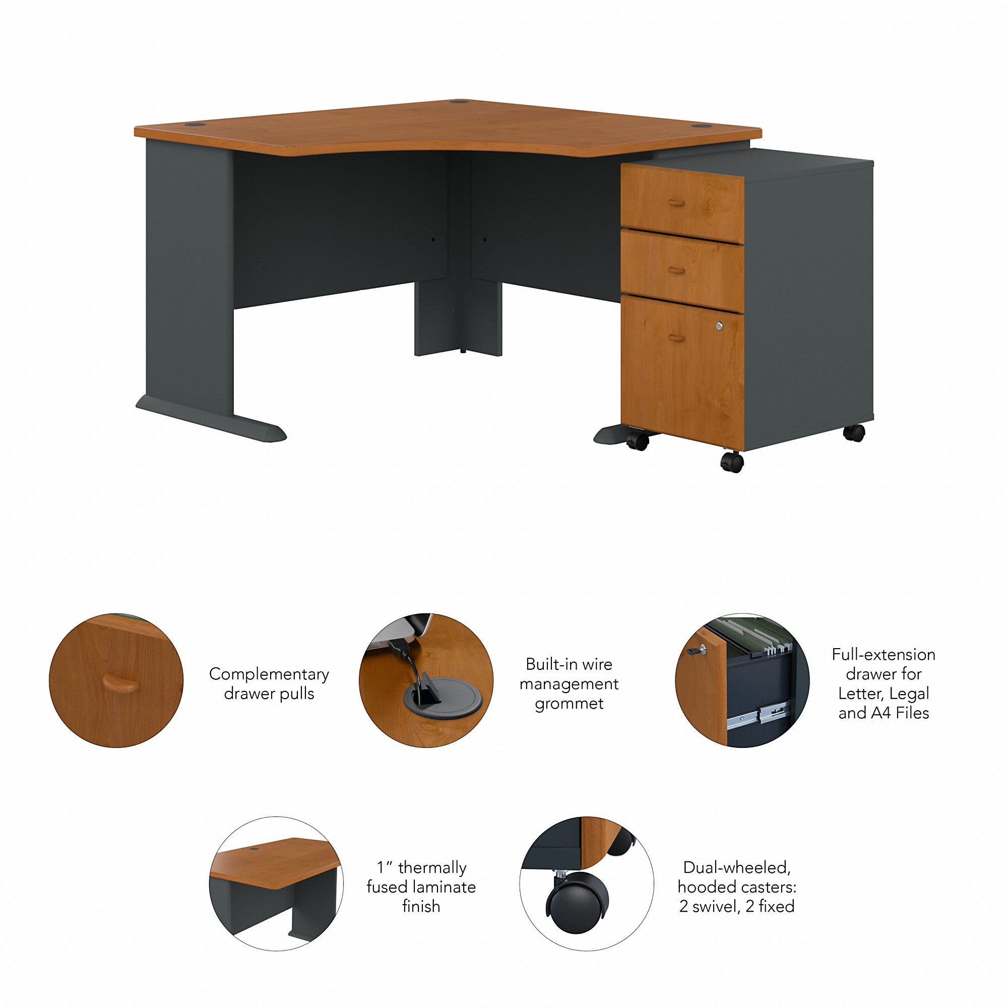 Bush Business Furniture Series A 48W Corner Desk with Mobile File Cabinet