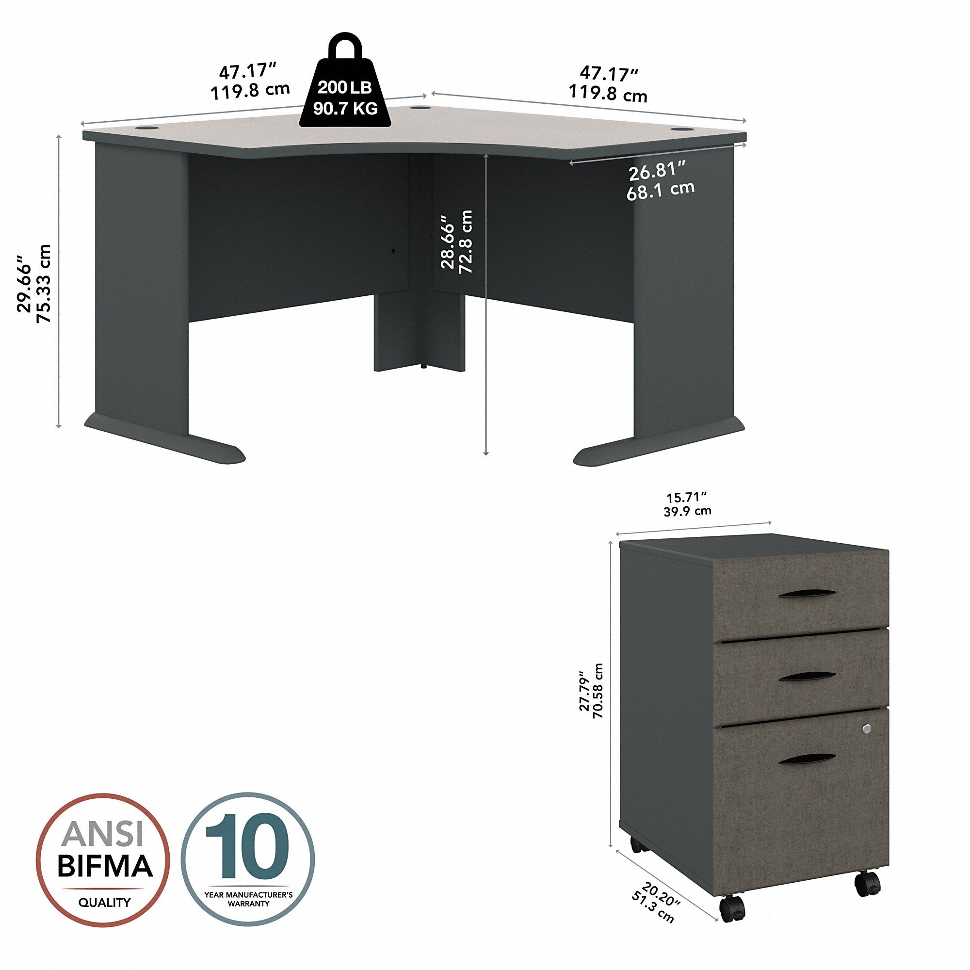 Bush Business Furniture Series A 48W Corner Desk with Mobile File Cabinet