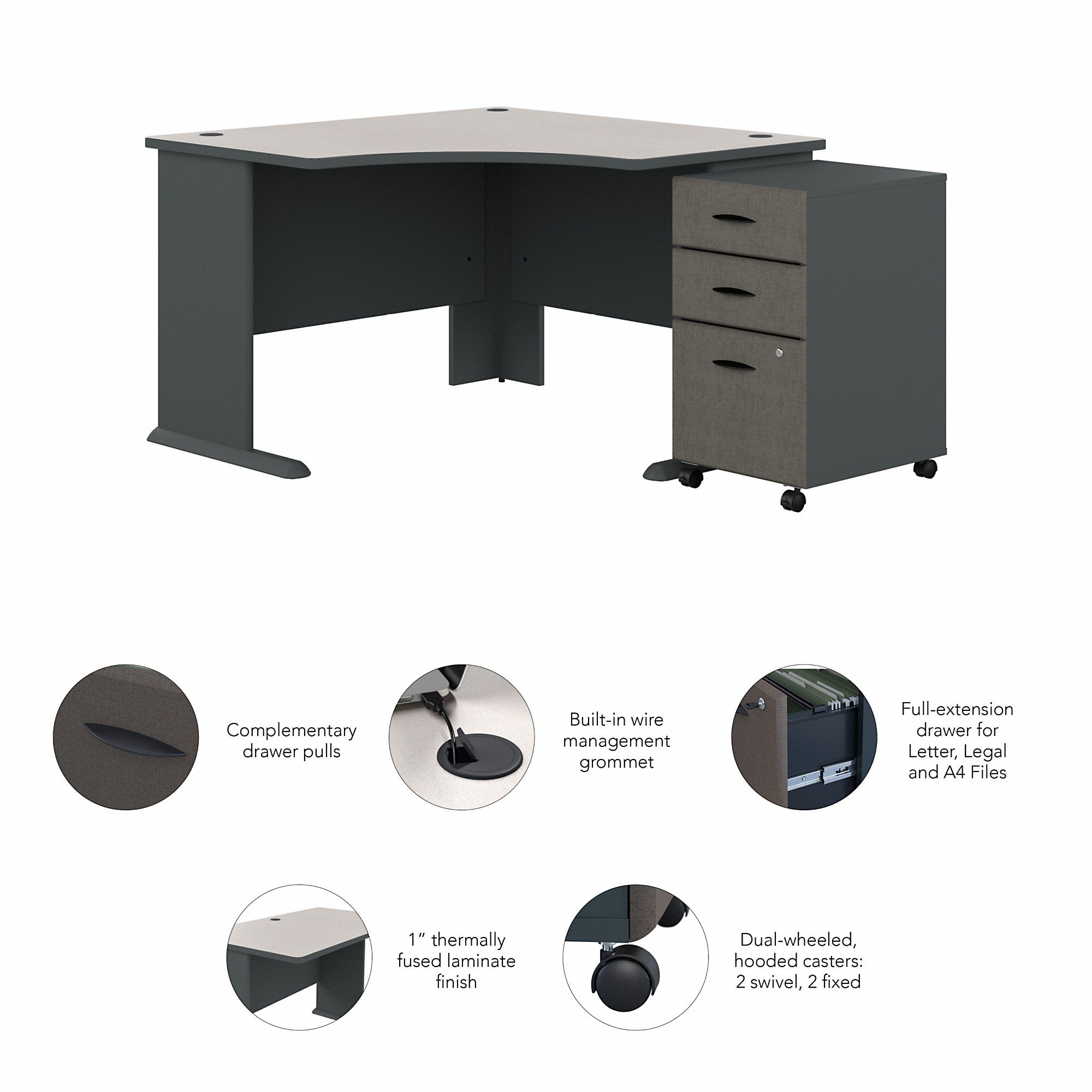 Bush Business Furniture Series A 48W Corner Desk with Mobile File Cabinet