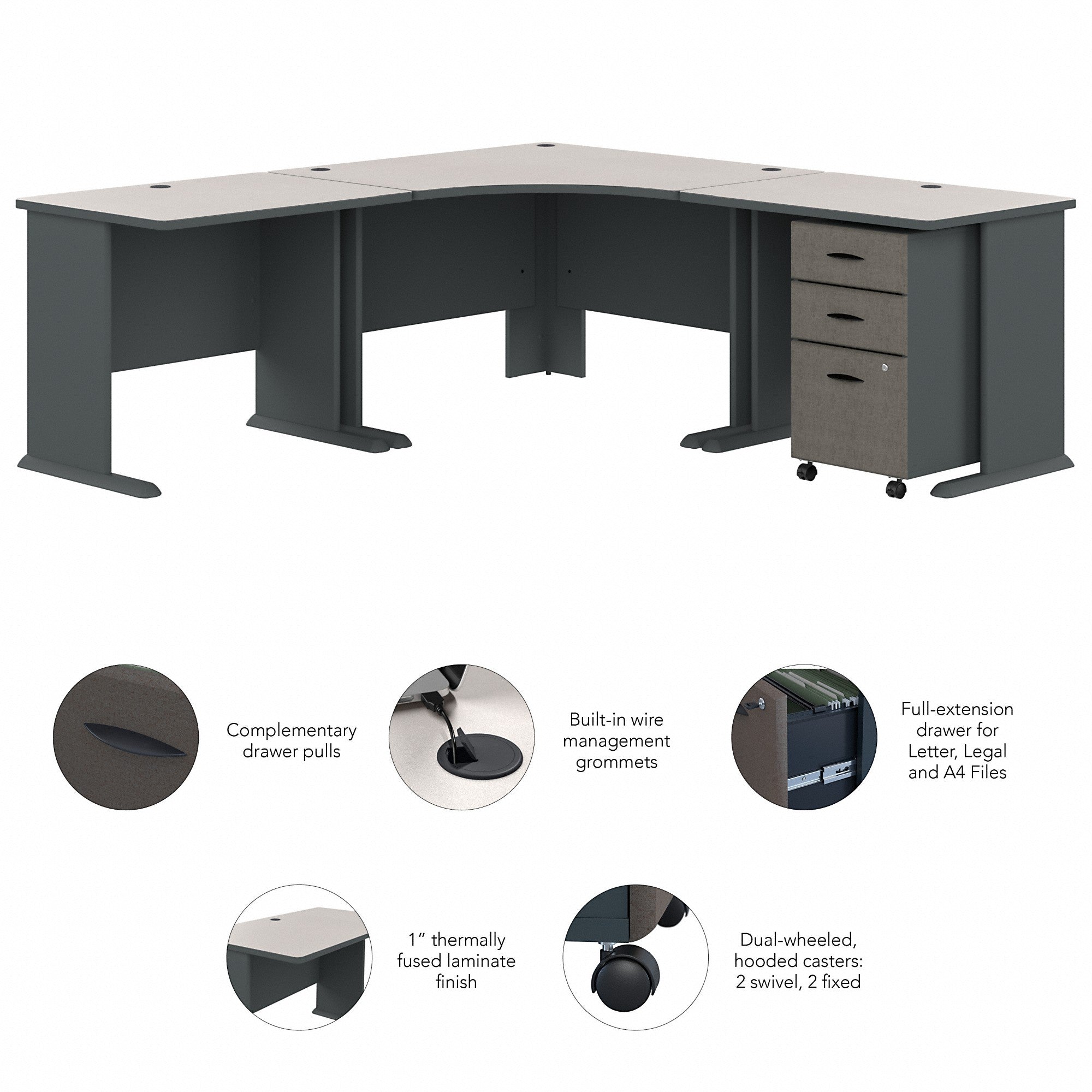 Bush Business Furniture Series A 84W x 84D Corner Desk with Mobile File Cabinet