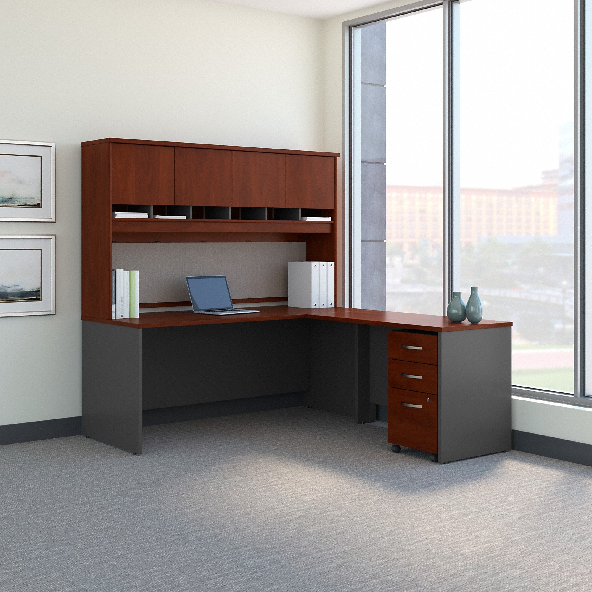 Bush Business Furniture Series C 72W L Shaped Desk with Hutch and Mobile File Cabinet