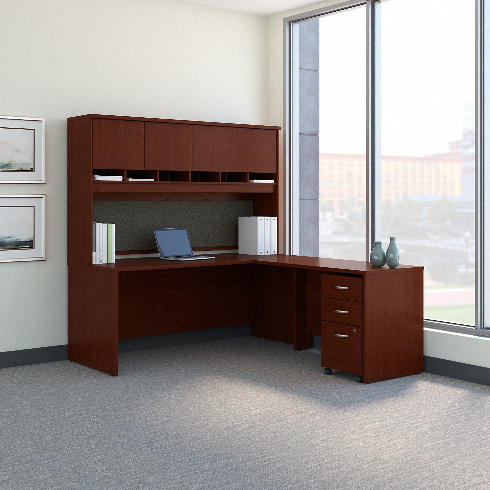 Bush Business Furniture Series C 72W L Shaped Desk with Hutch and Mobile File Cabinet