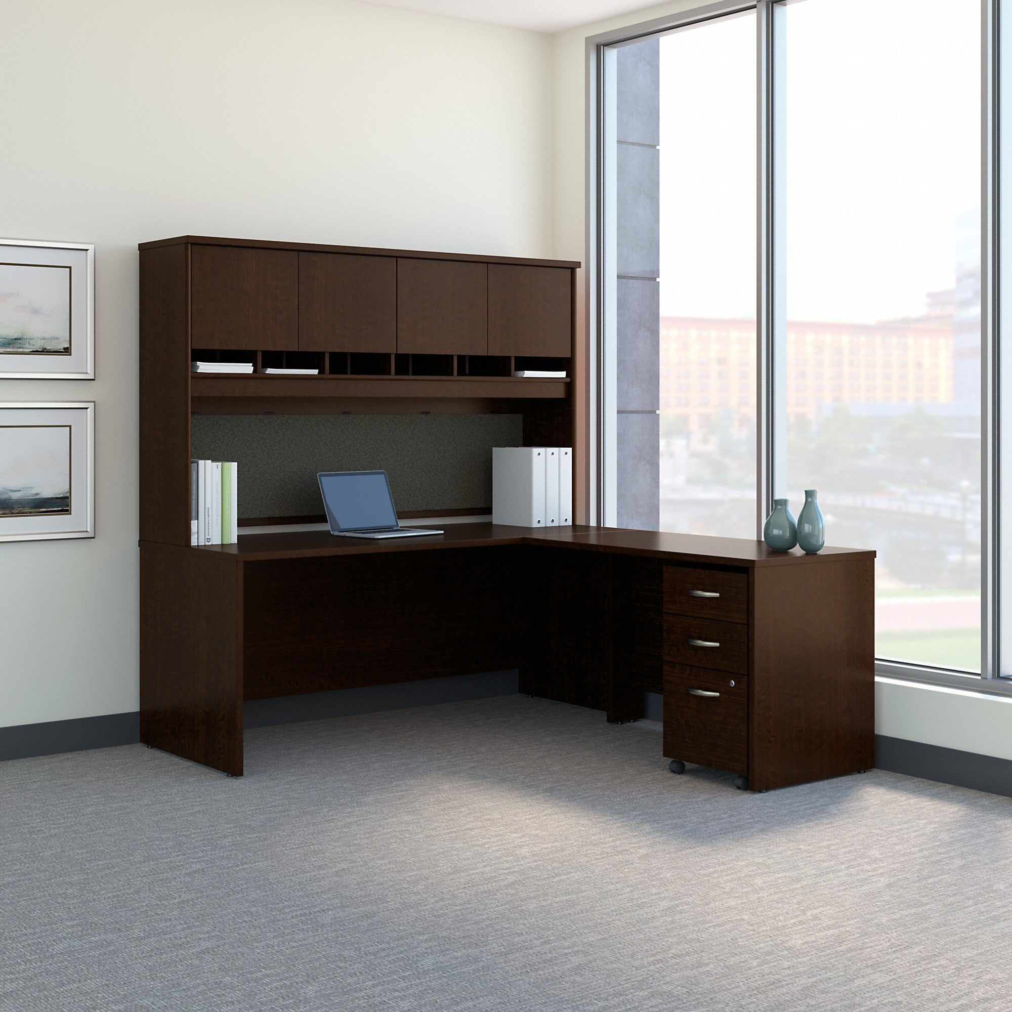 Bush Business Furniture Series C 72W L Shaped Desk with Hutch and Mobile File Cabinet