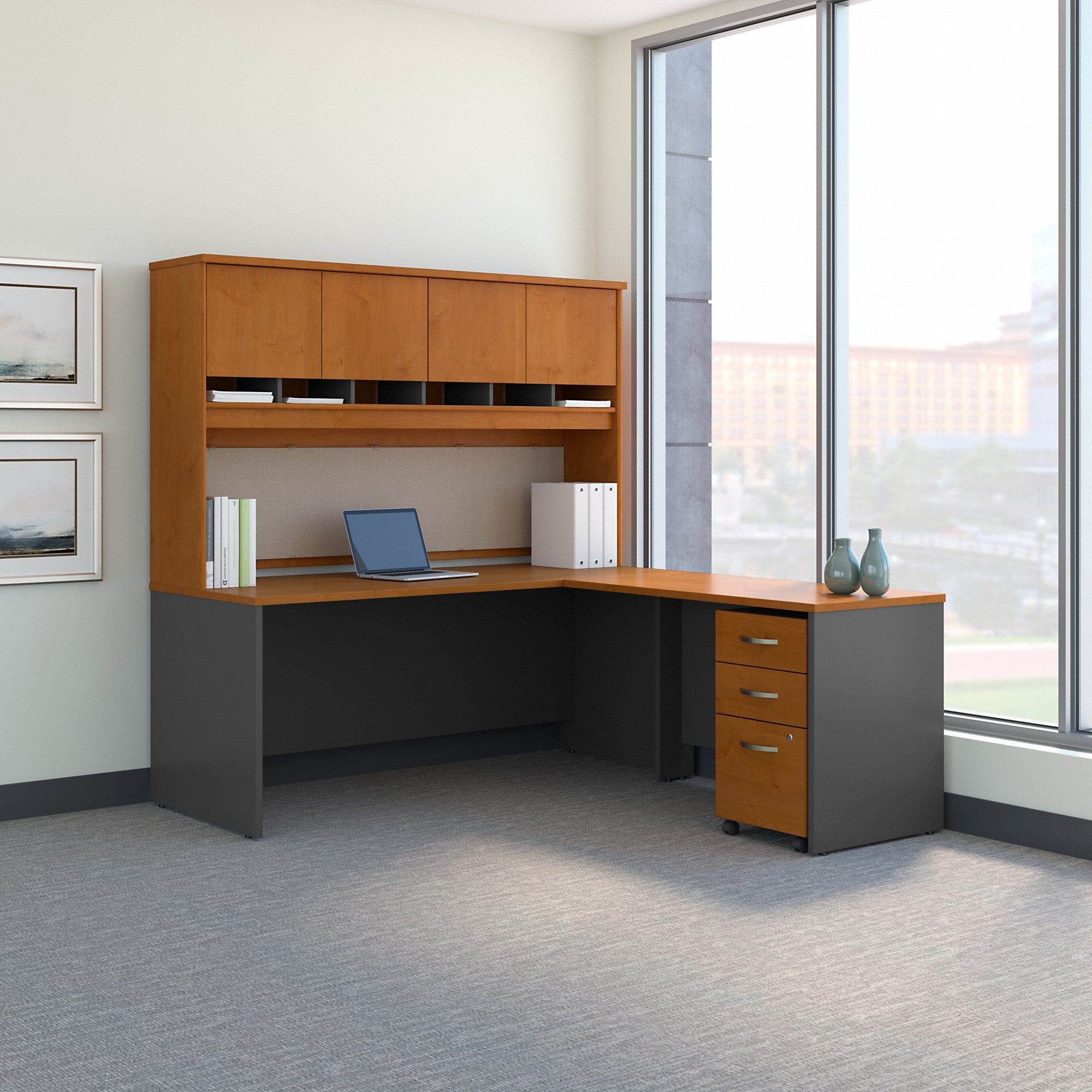 Bush Business Furniture Series C 72W L Shaped Desk with Hutch and Mobile File Cabinet