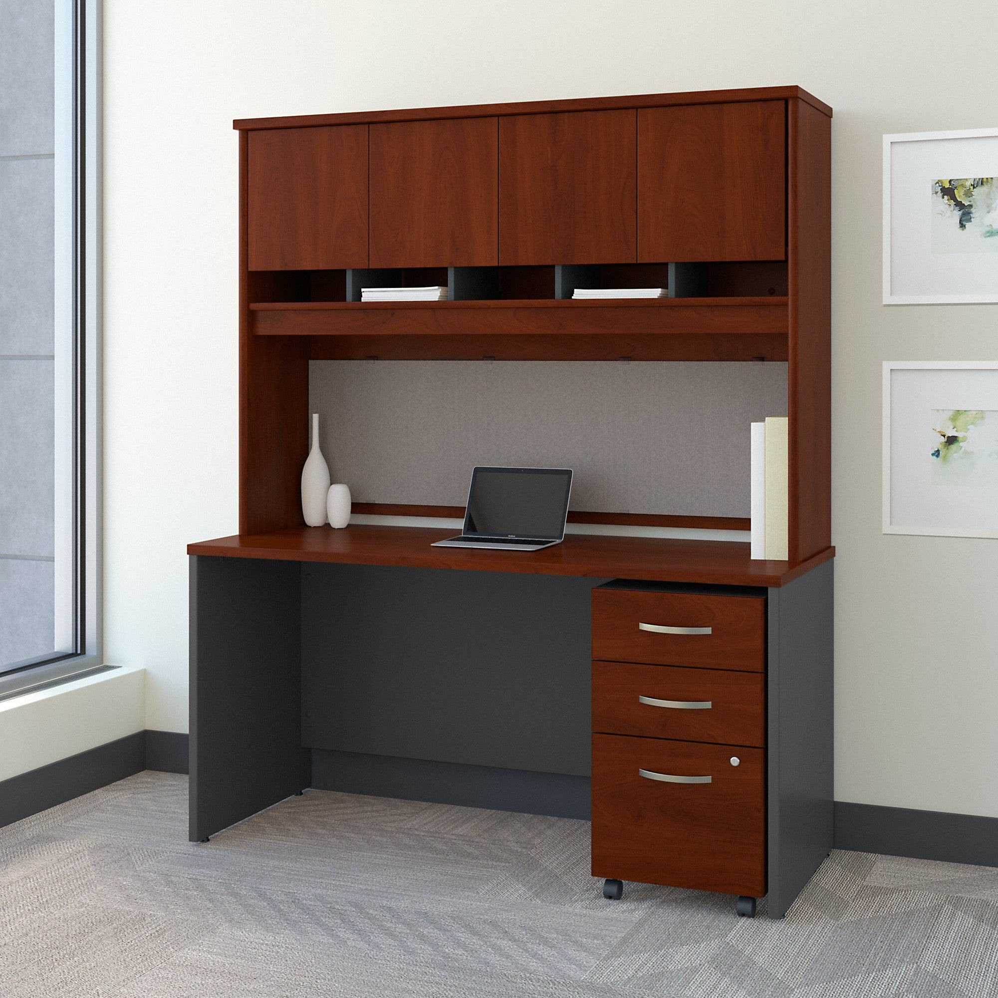 Bush Business Furniture Series C 60W x 24D Office Desk with Hutch and Mobile File Cabinet