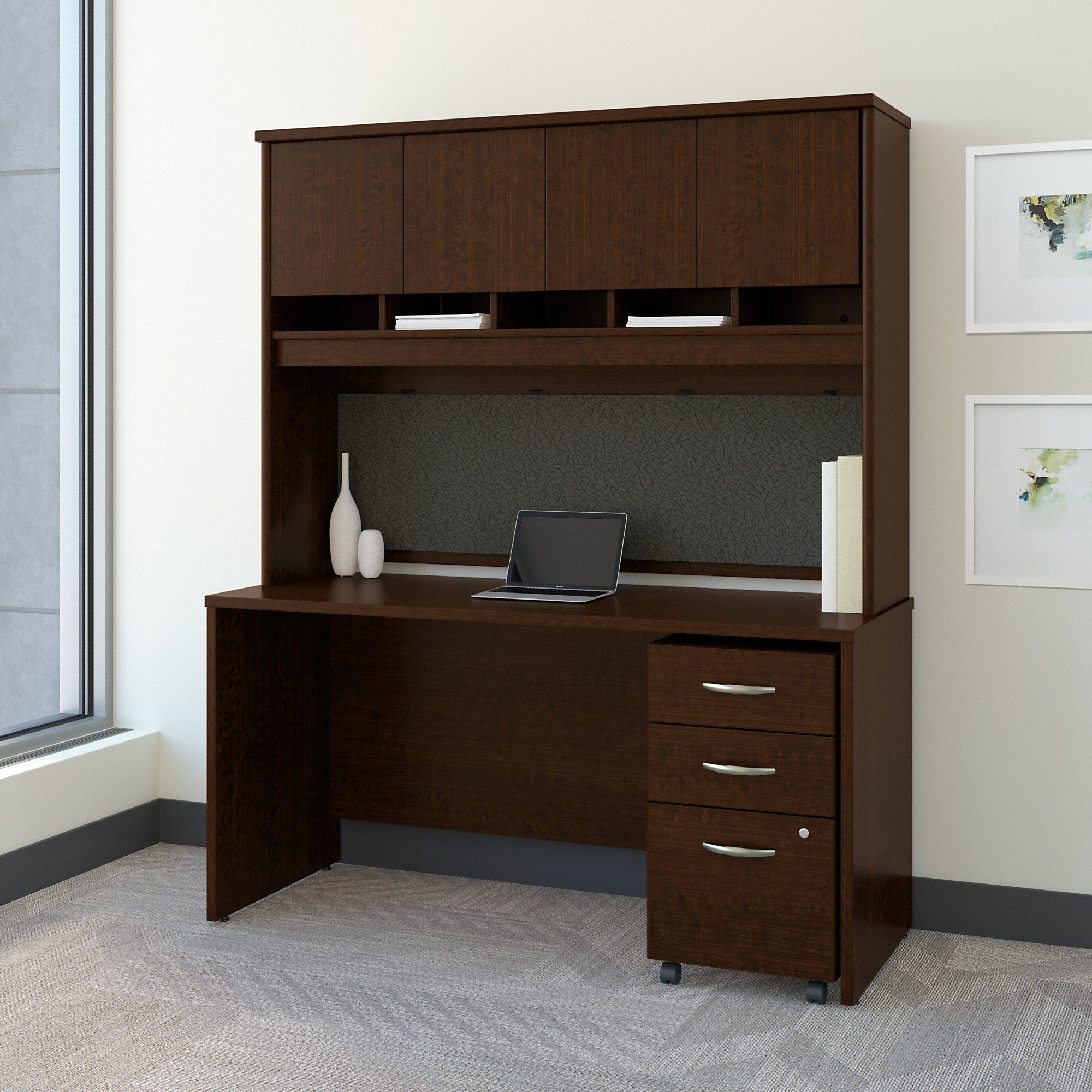 Bush Business Furniture Series C 60W x 24D Office Desk with Hutch and Mobile File Cabinet