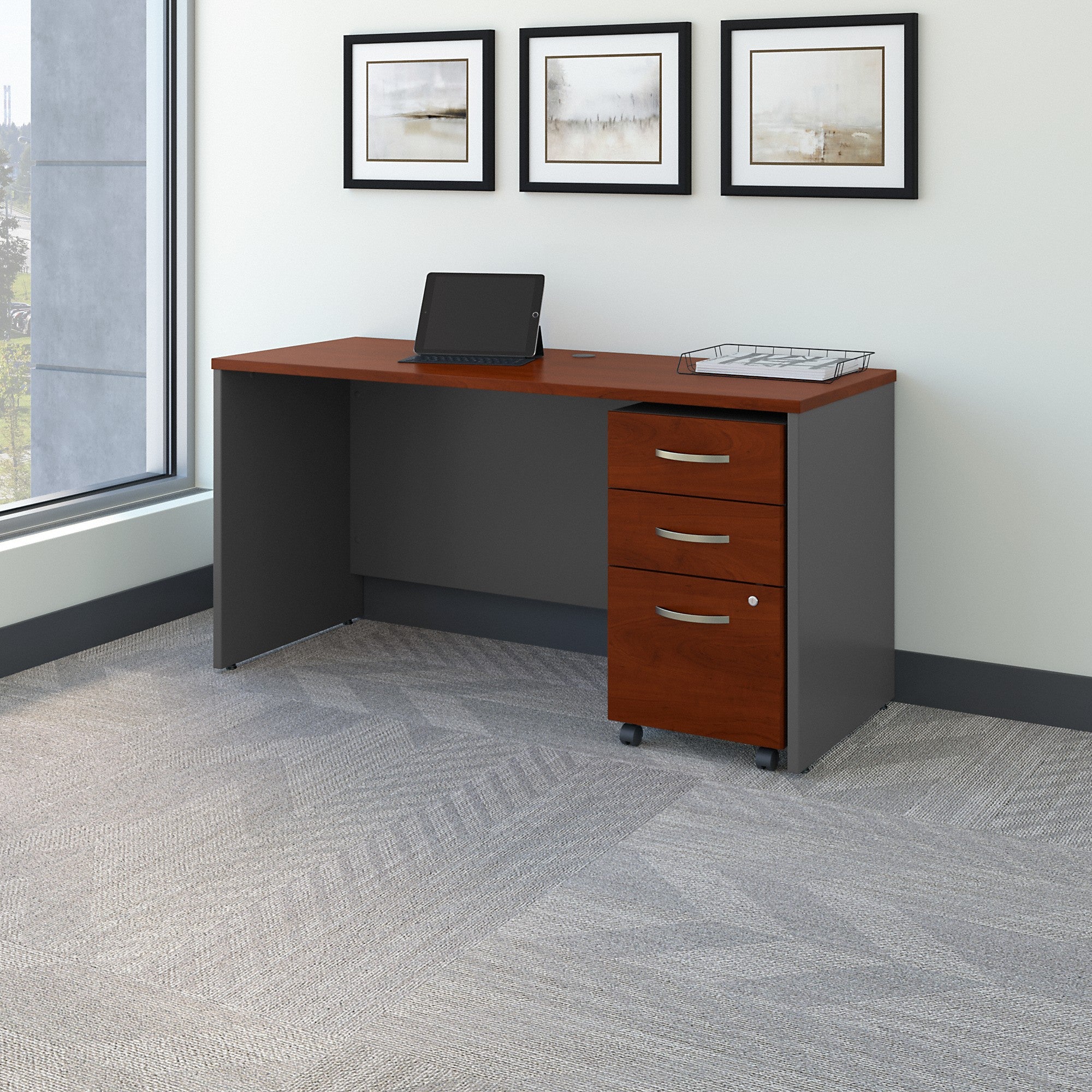 Bush Business Furniture Series C 60W x 24D Office Desk with Mobile File Cabinet