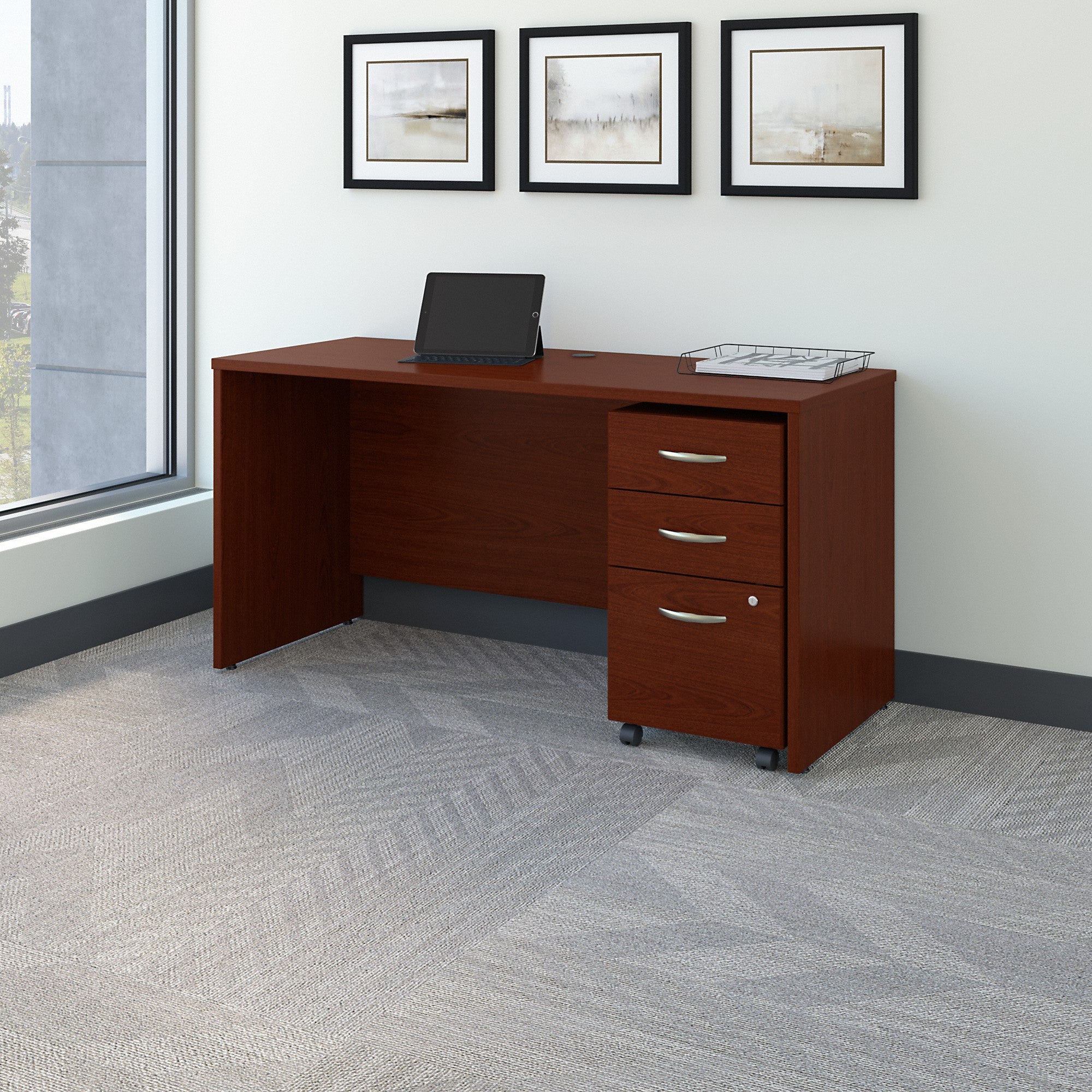 Bush Business Furniture Series C 60W x 24D Office Desk with Mobile File Cabinet