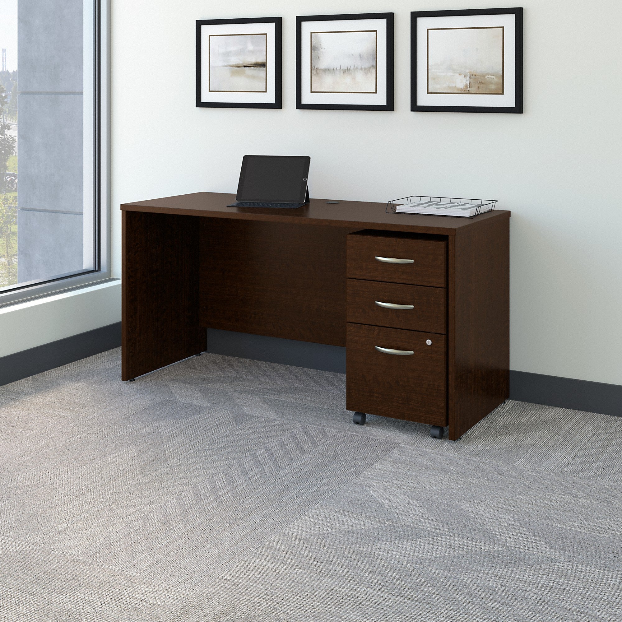 Bush Business Furniture Series C 60W x 24D Office Desk with Mobile File Cabinet