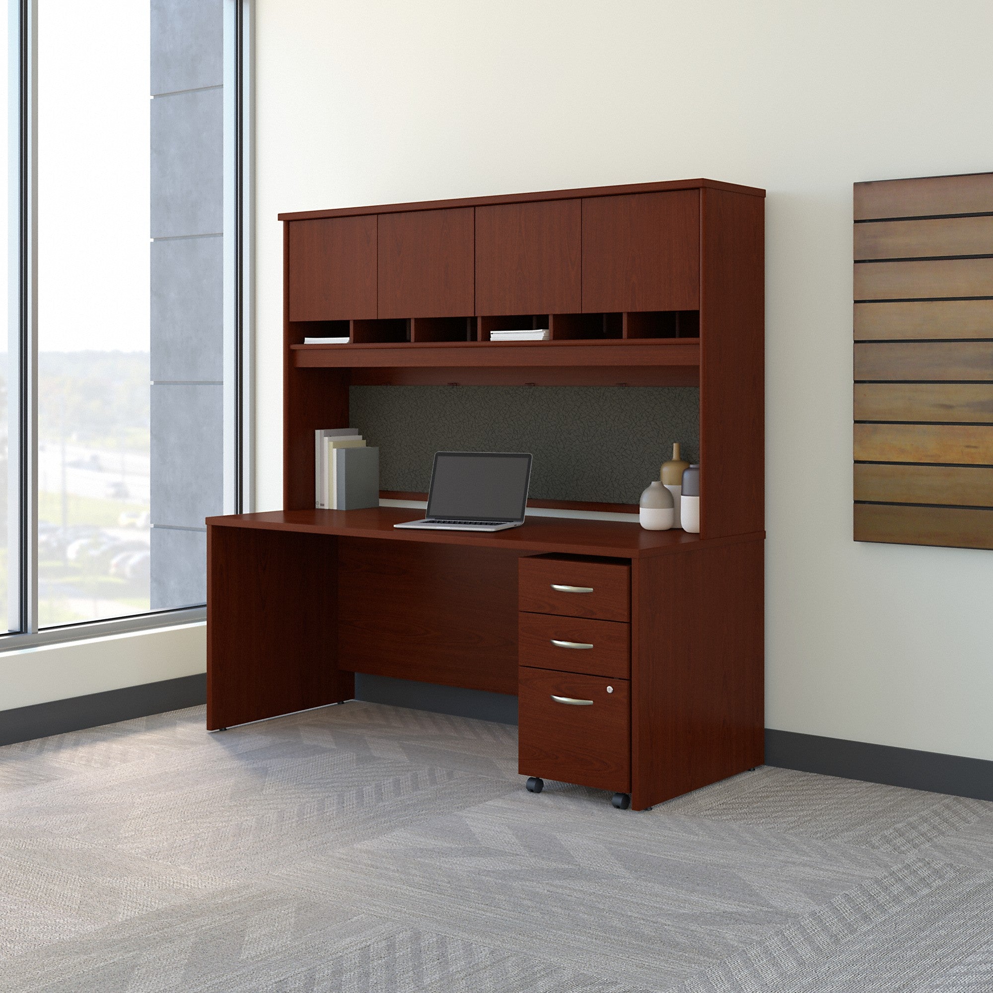 Bush Business Furniture Series C 72W x 30D Office Desk with Hutch and Mobile File Cabinet