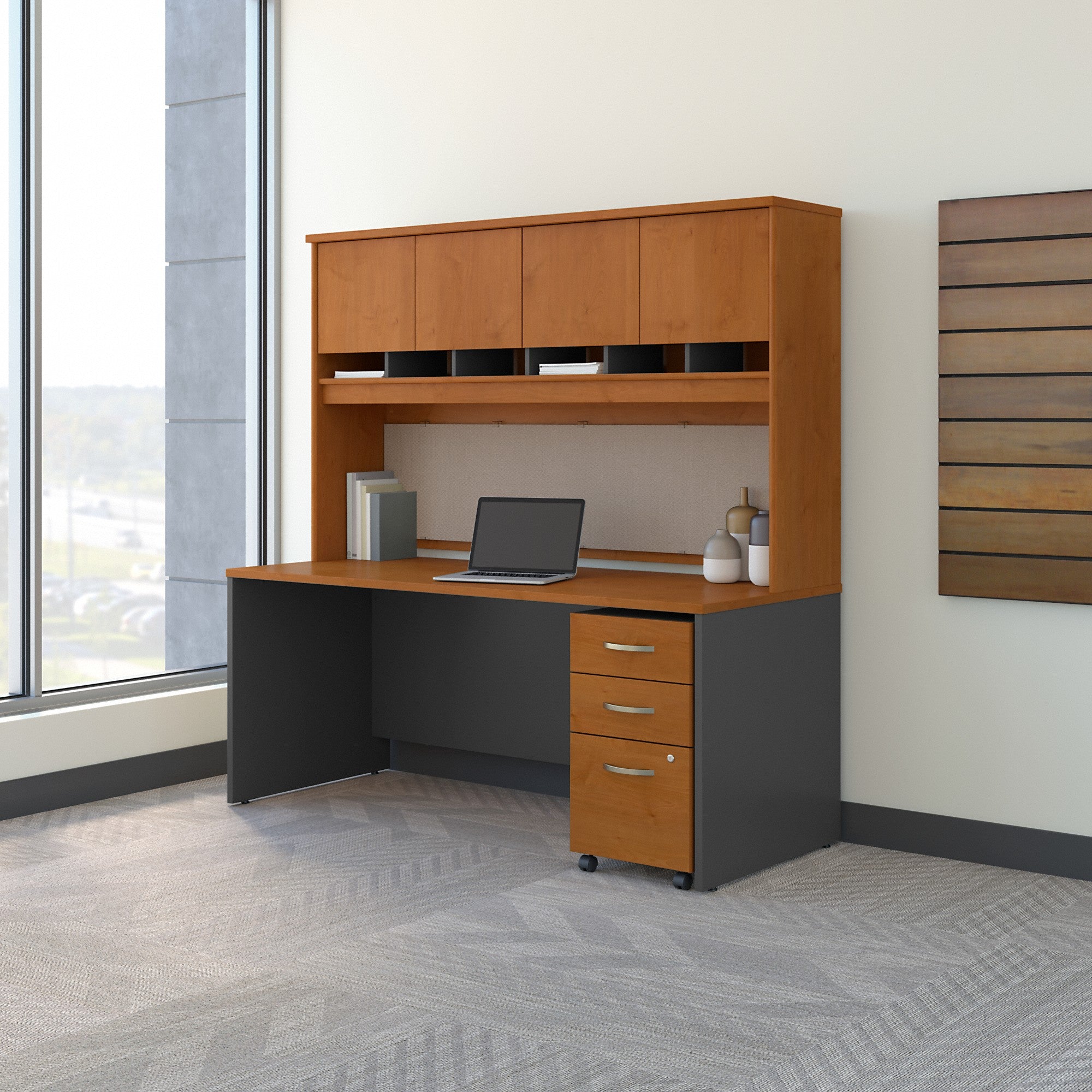 Bush Business Furniture Series C 72W x 30D Office Desk with Hutch and Mobile File Cabinet