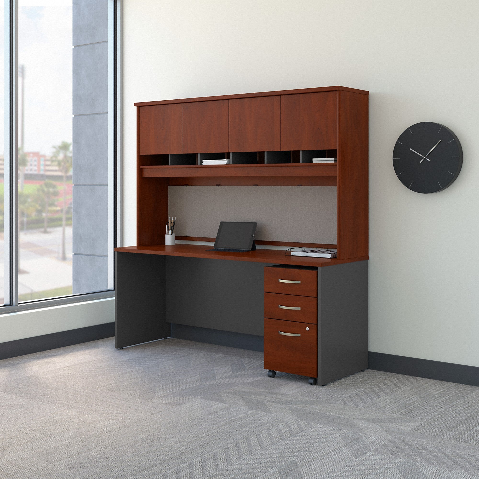 Bush Business Furniture Series C 72W x 24D Office Desk with Hutch and Mobile File Cabinet