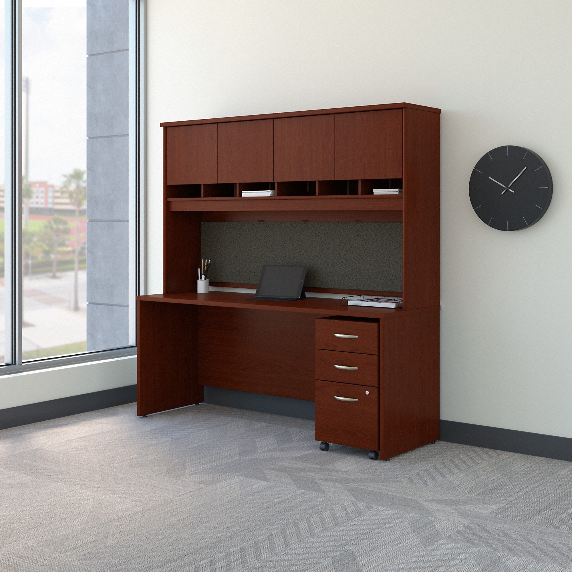 Bush Business Furniture Series C 72W x 24D Office Desk with Hutch and Mobile File Cabinet