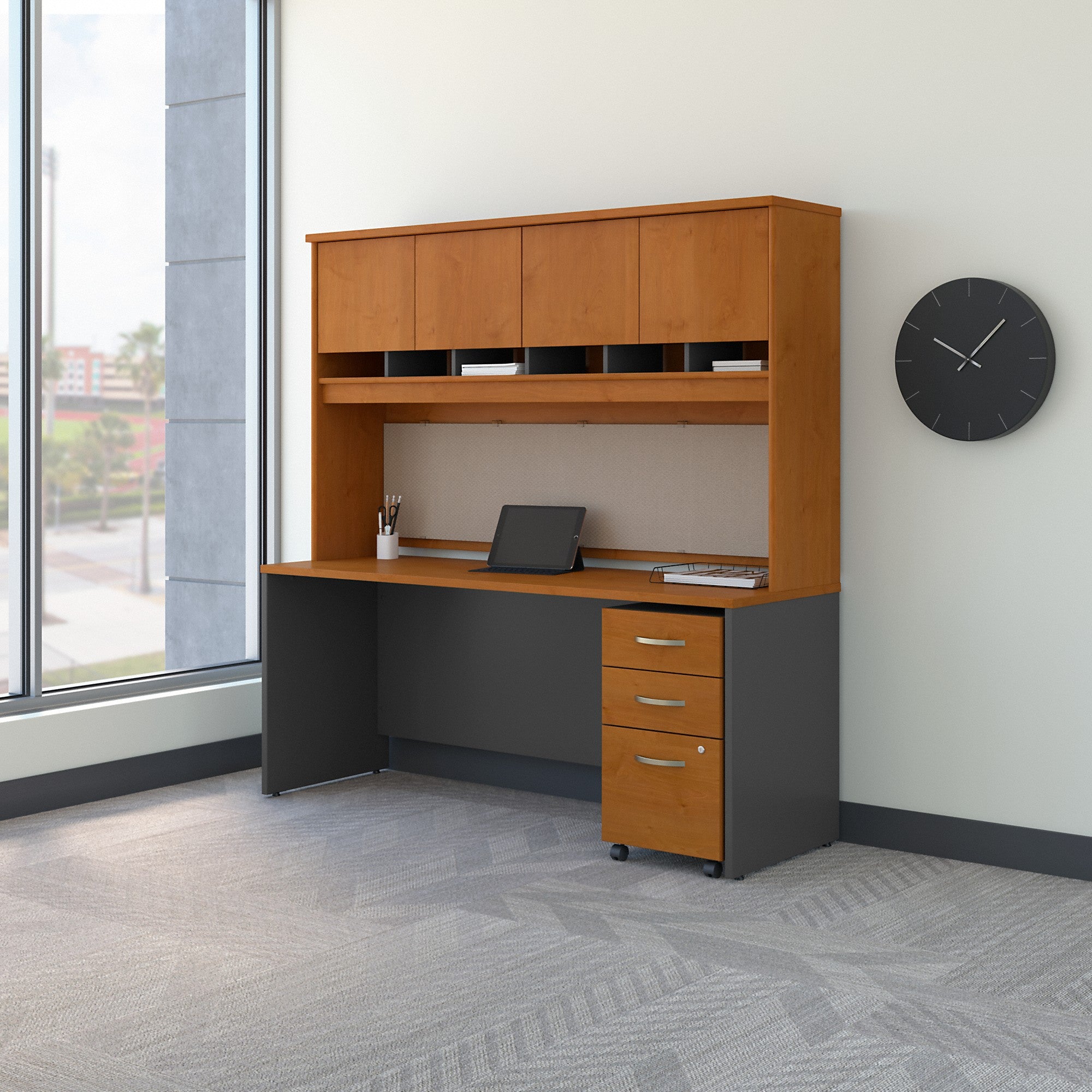 Bush Business Furniture Series C 72W x 24D Office Desk with Hutch and Mobile File Cabinet