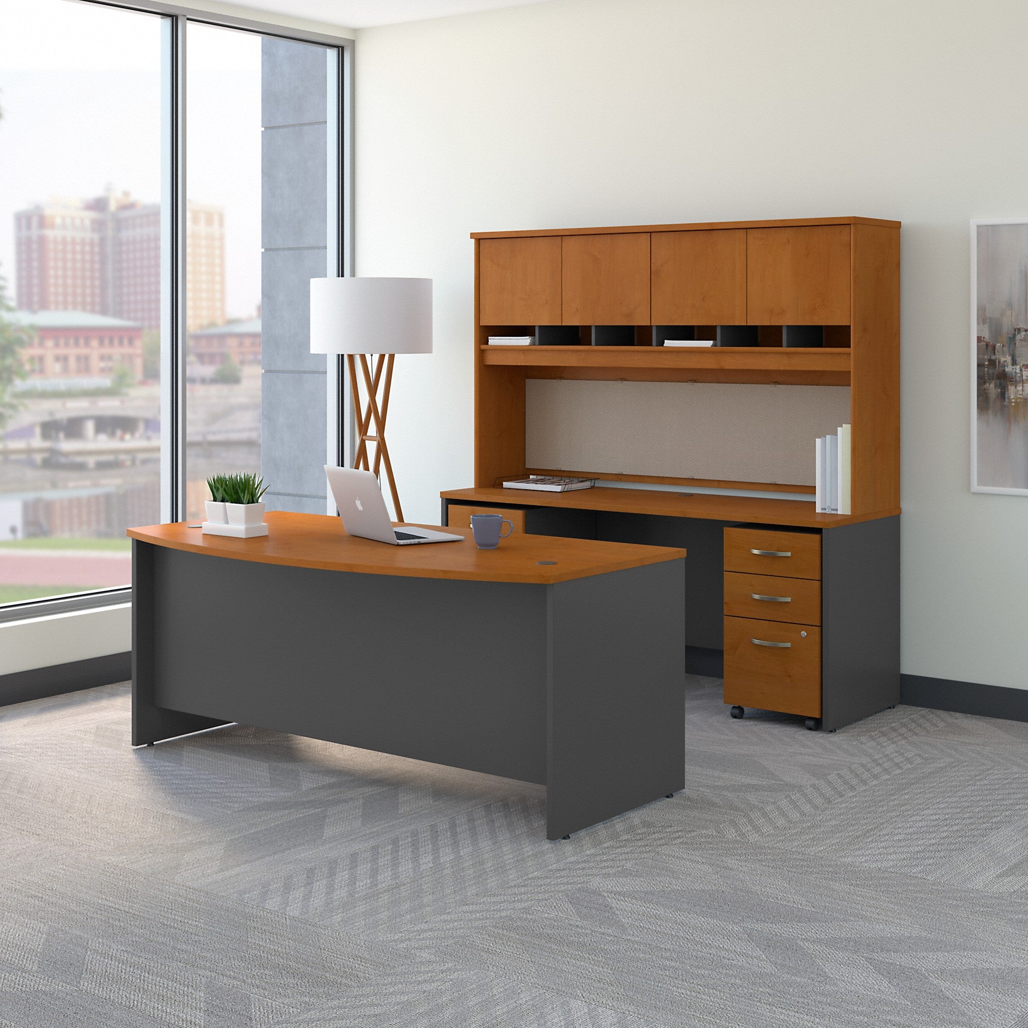 Bush Business Furniture Series C Bow Front Desk with Credenza, Hutch and Storage