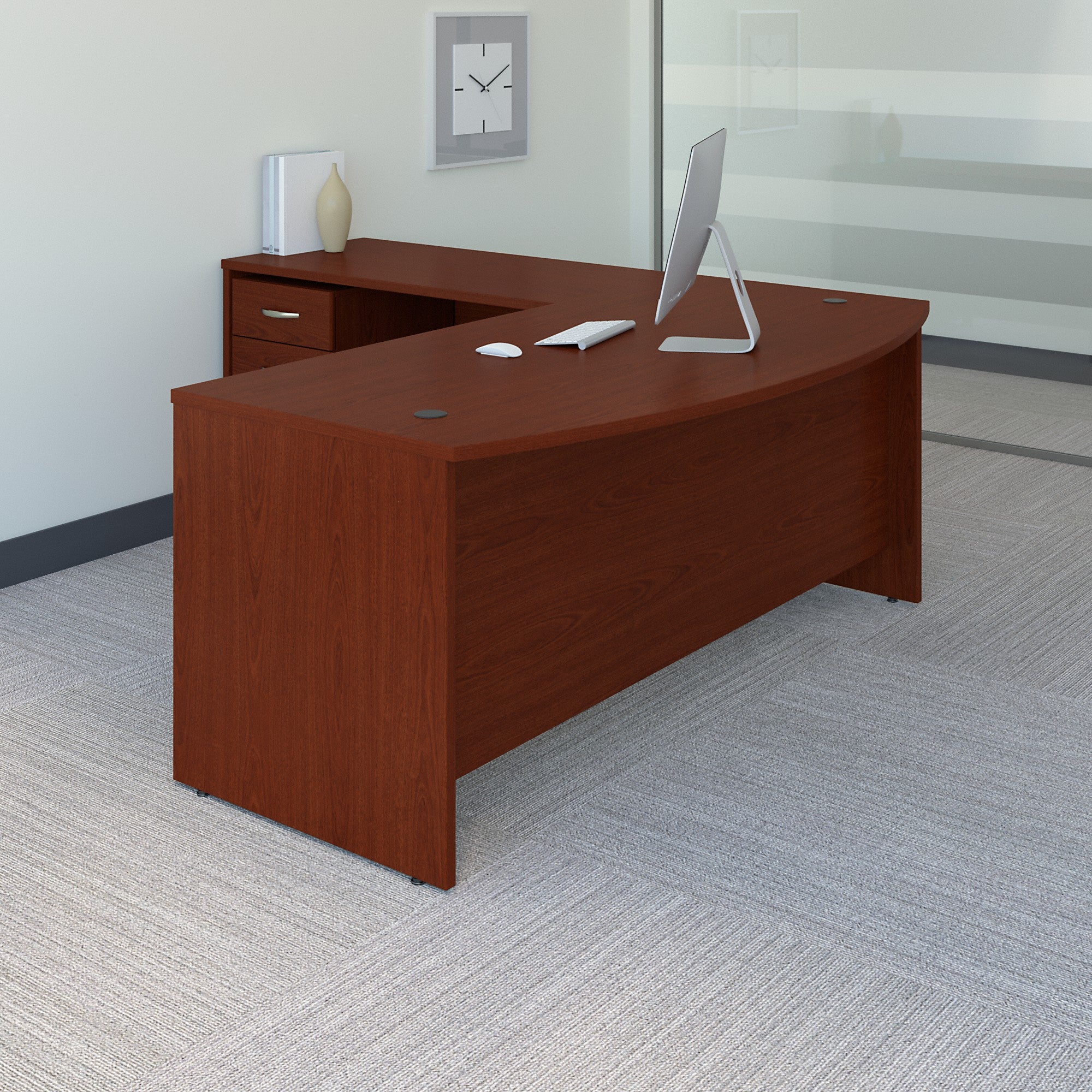 Bush Business Furniture Series C 72W Bow Front L Shaped Desk with 48W Return and Mobile File Cabinet