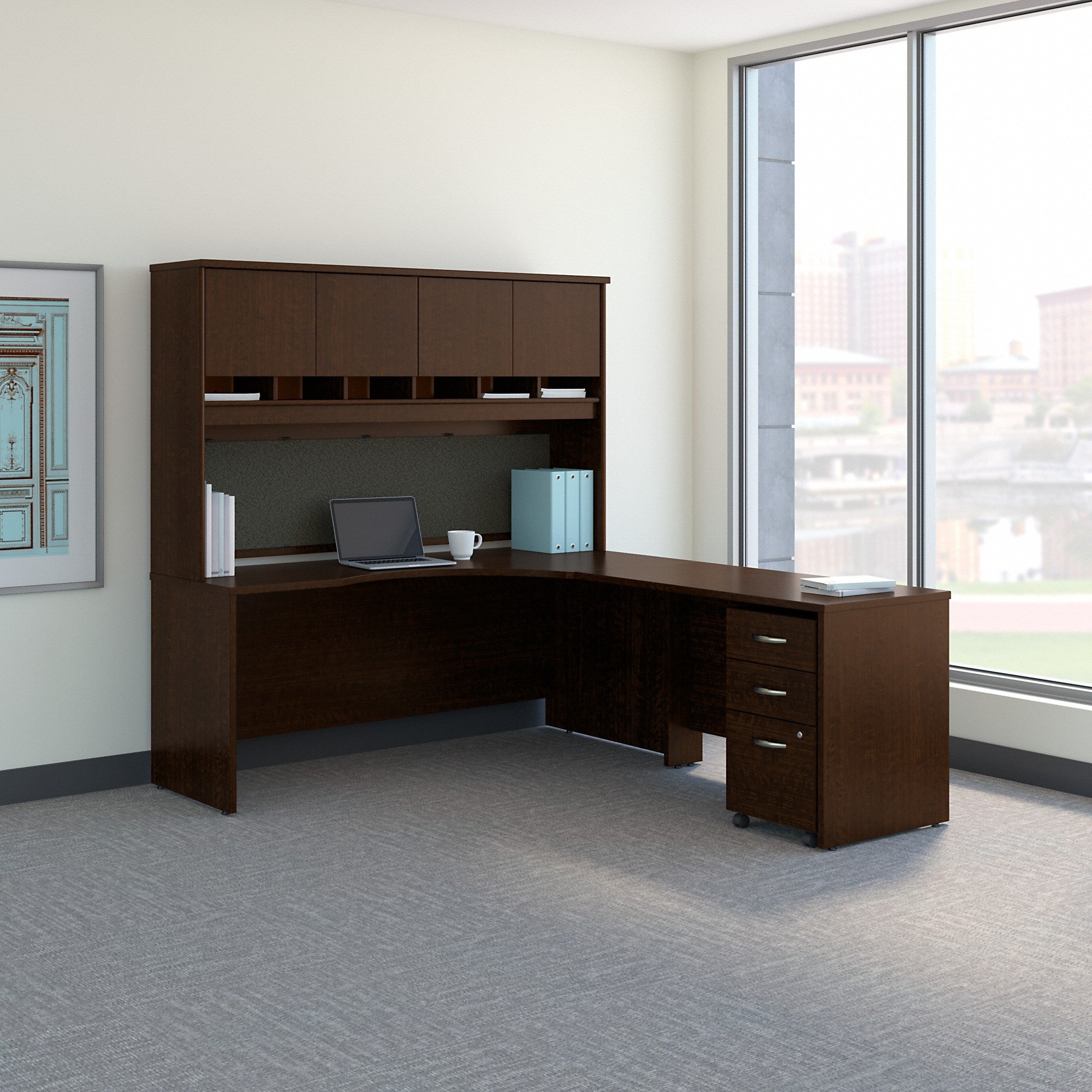 Bush Business Furniture Series C 72W Right Handed Corner Desk with Hutch and Mobile File Cabinet