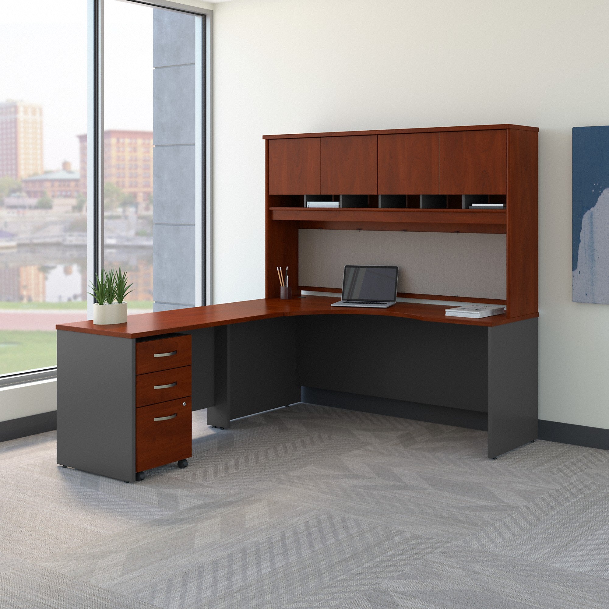 Bush Business Furniture Series C 72W Left Handed Corner Desk with Hutch and Mobile File Cabinet