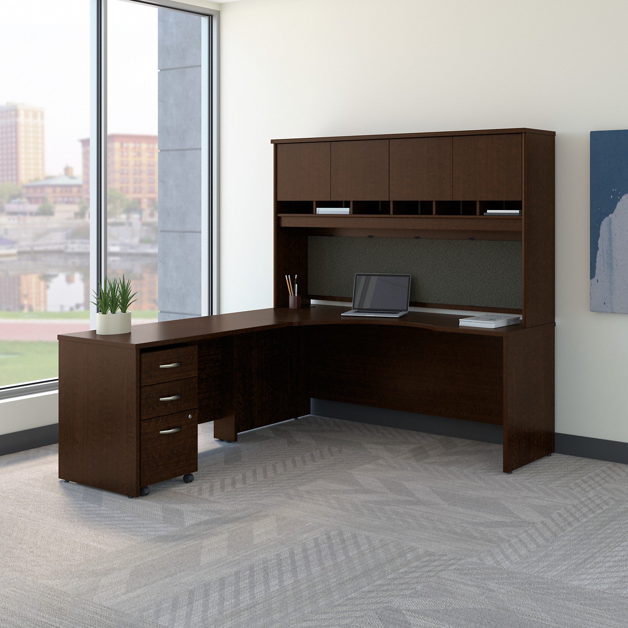 Bush Business Furniture Series C 72W Left Handed Corner Desk with Hutch and Mobile File Cabinet