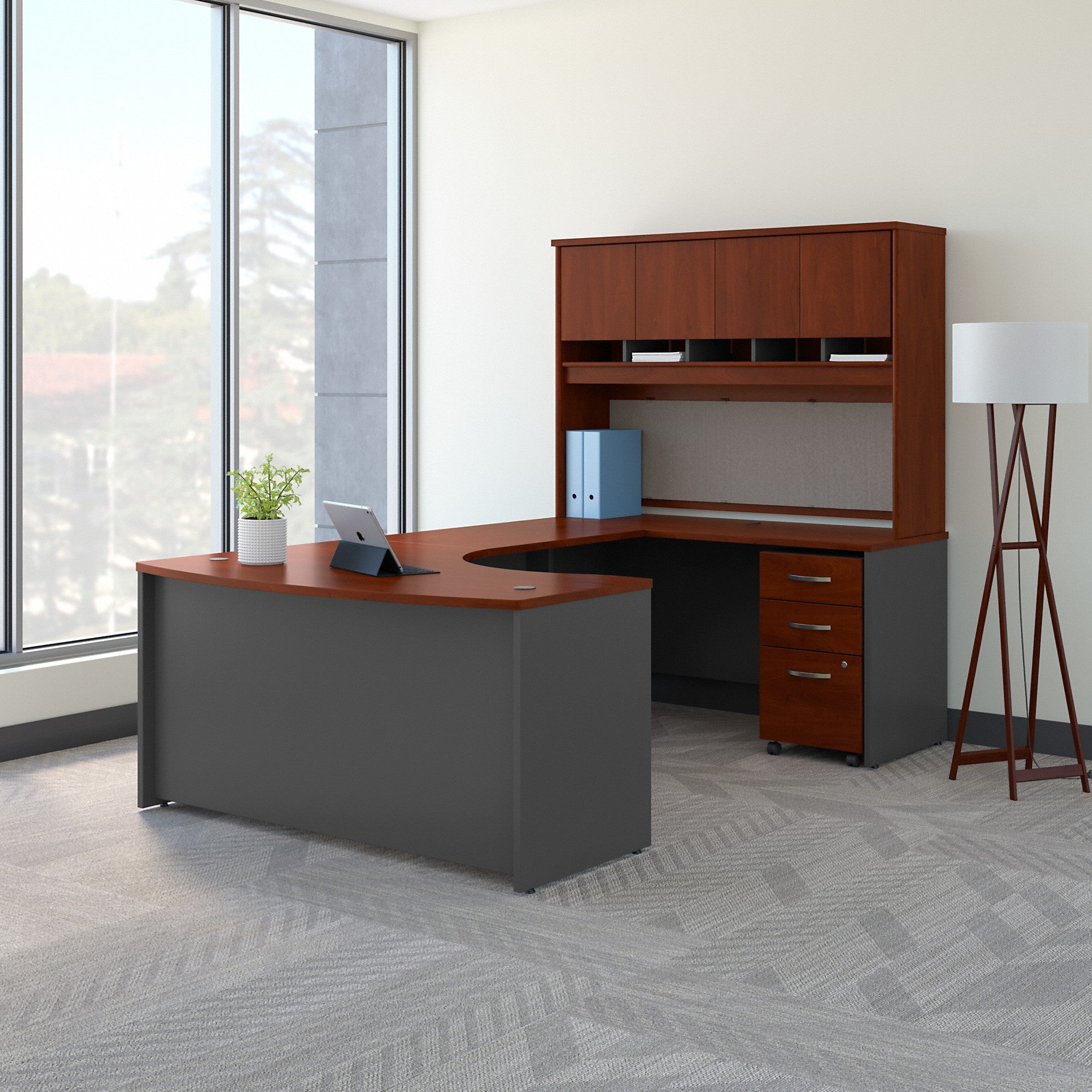 Bush Business Furniture Series C 60W Right Handed Bow Front U Shaped Desk with Hutch and Storage