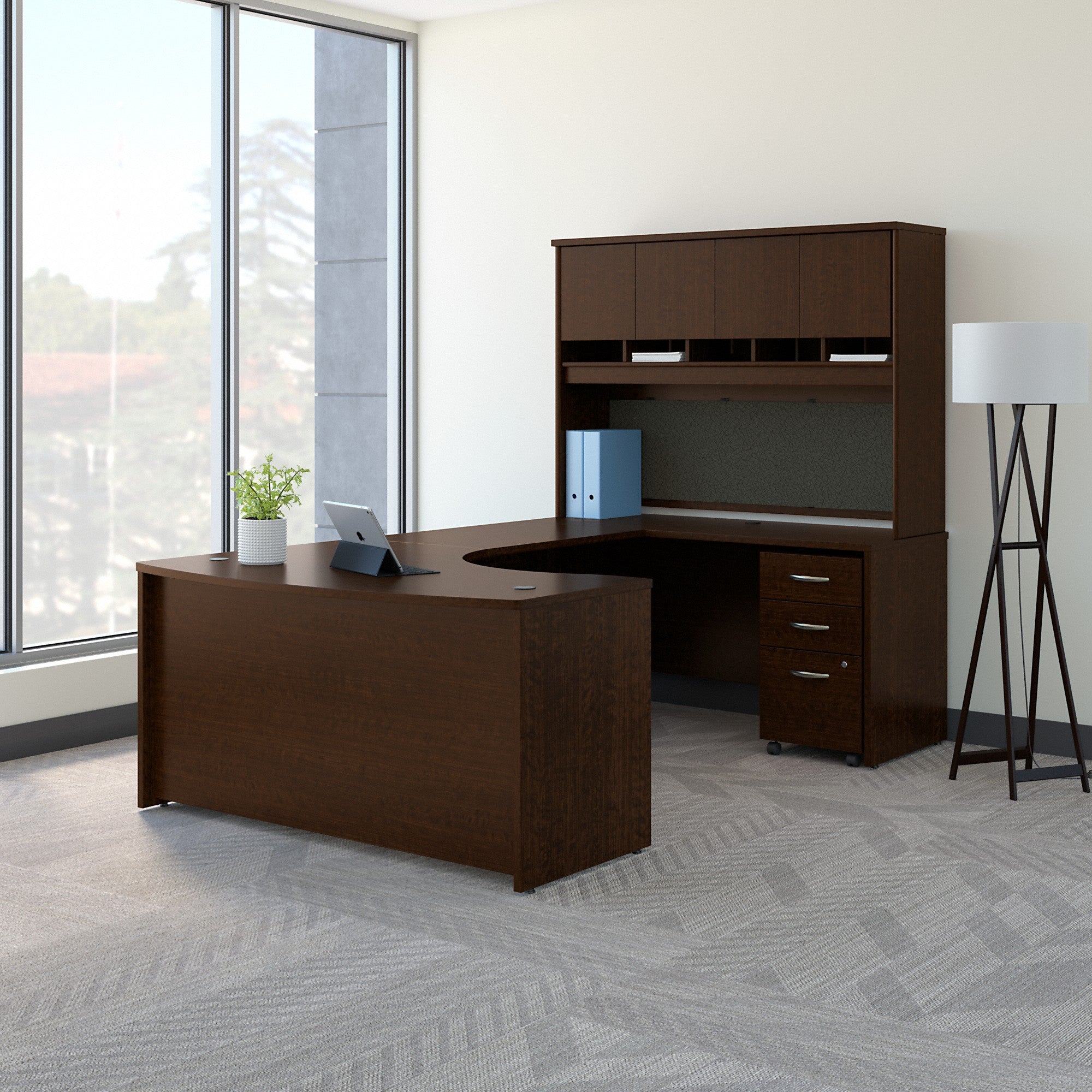 Bush Business Furniture Series C 60W Right Handed Bow Front U Shaped Desk with Hutch and Storage