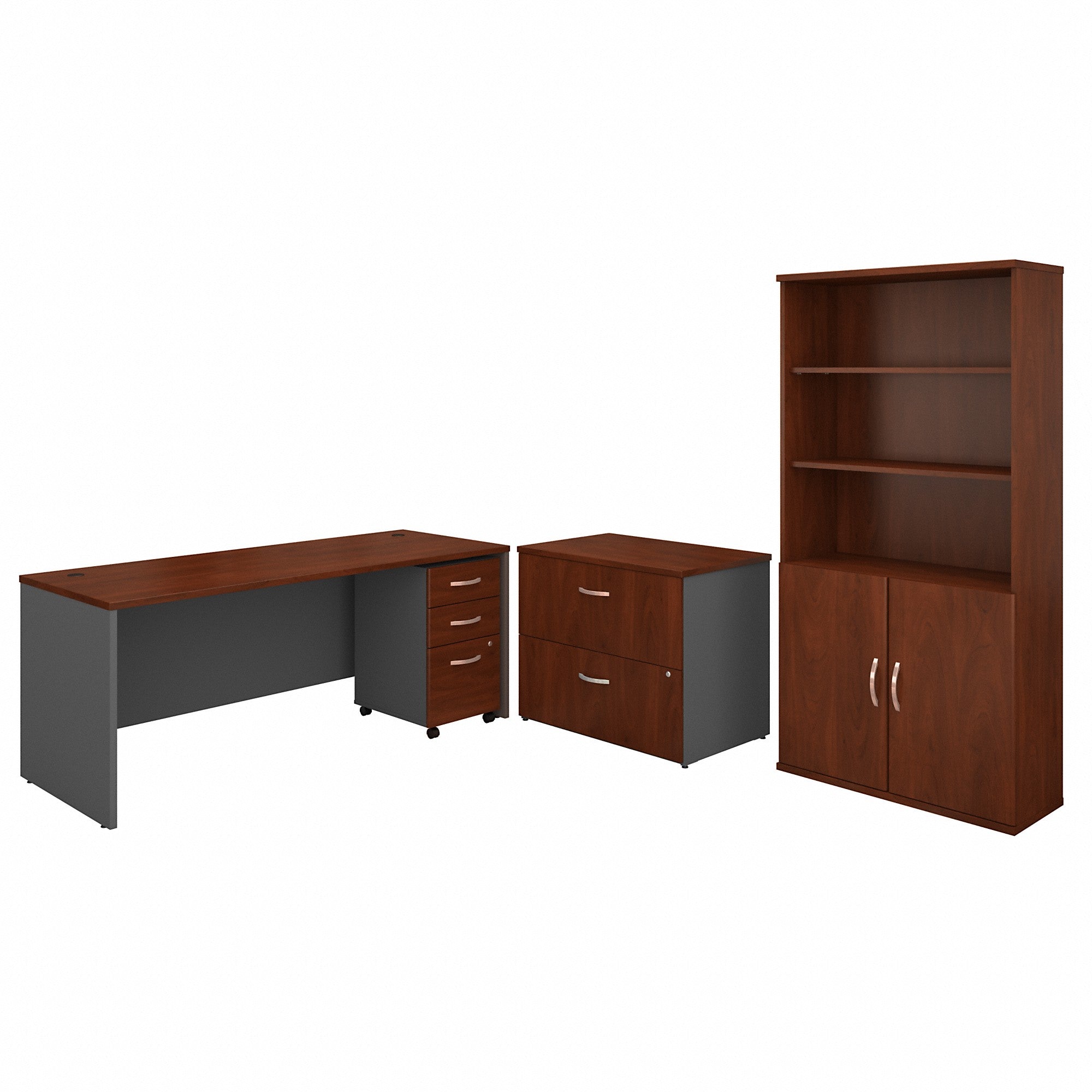 Bush Business Furniture Series C 72W Office Desk with Bookcase and File Cabinets