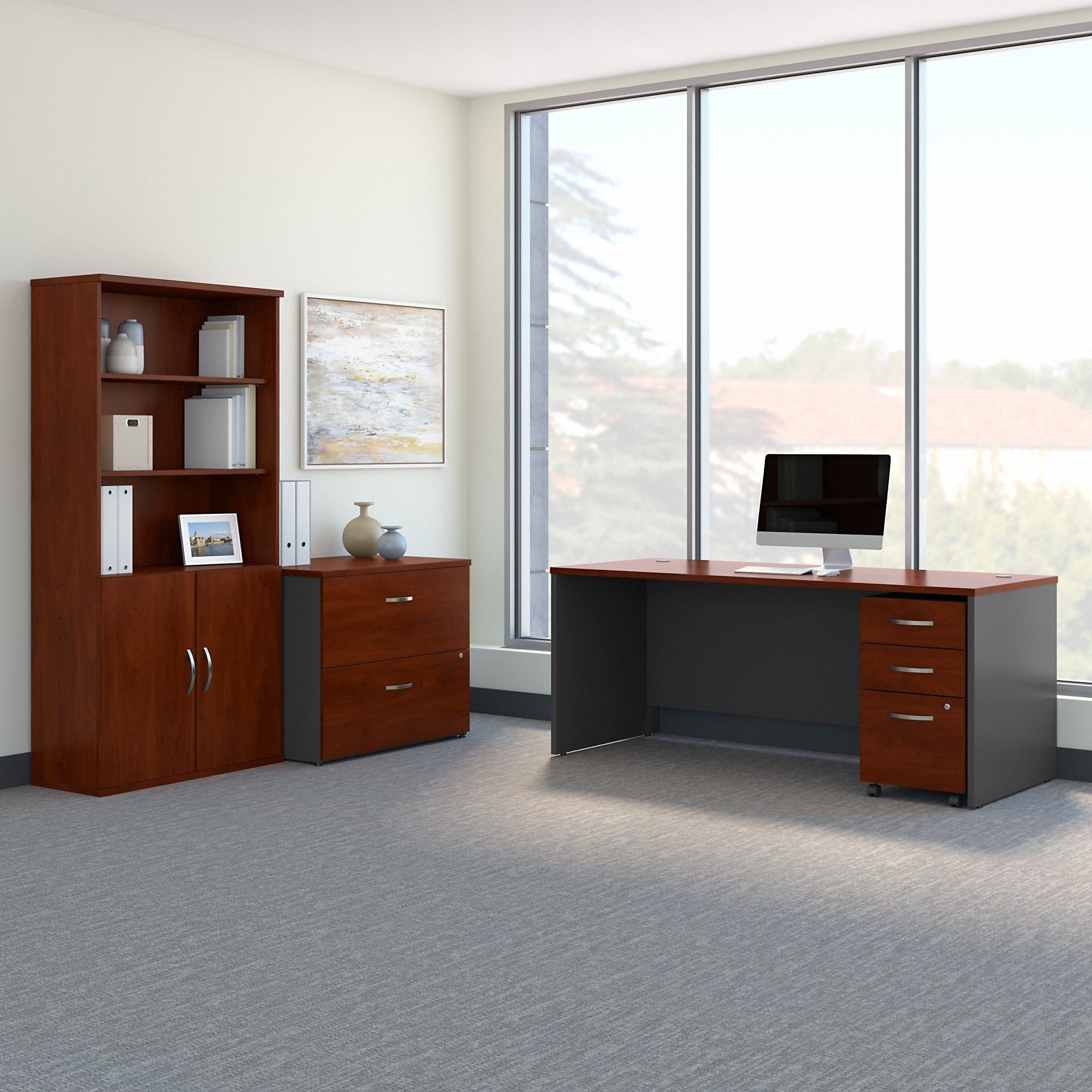 Bush Business Furniture Series C 72W Office Desk with Bookcase and File Cabinets