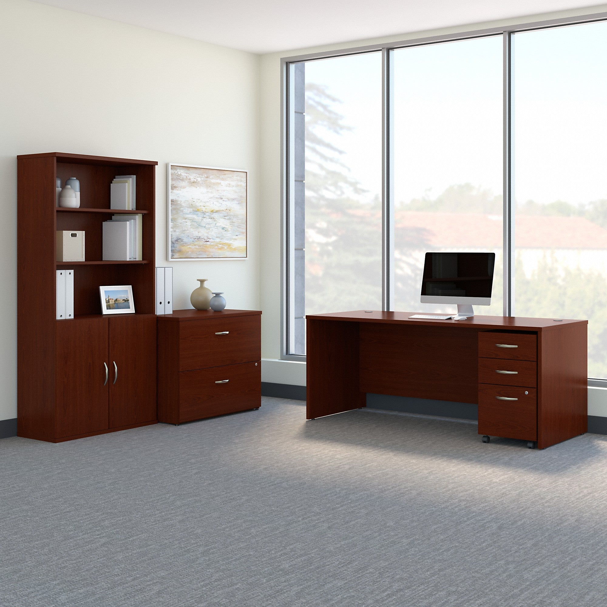 Bush Business Furniture Series C 72W Office Desk with Bookcase and File Cabinets