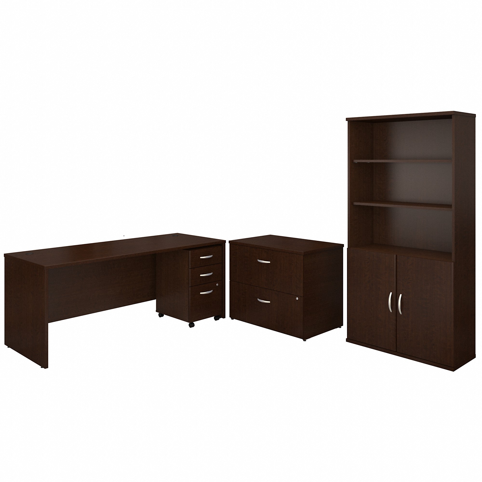 Bush Business Furniture Series C 72W Office Desk with Bookcase and File Cabinets