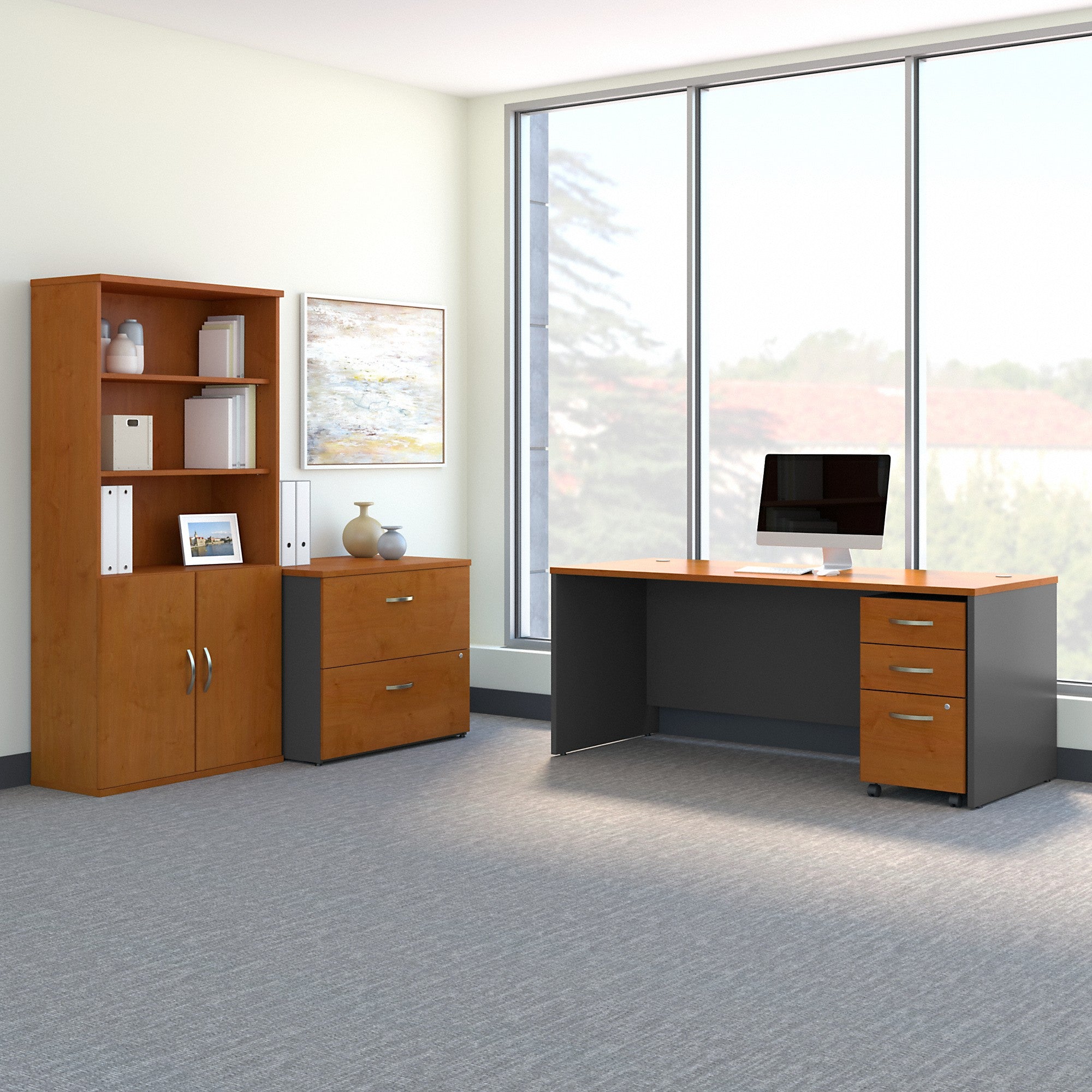 Bush Business Furniture Series C 72W Office Desk with Bookcase and File Cabinets