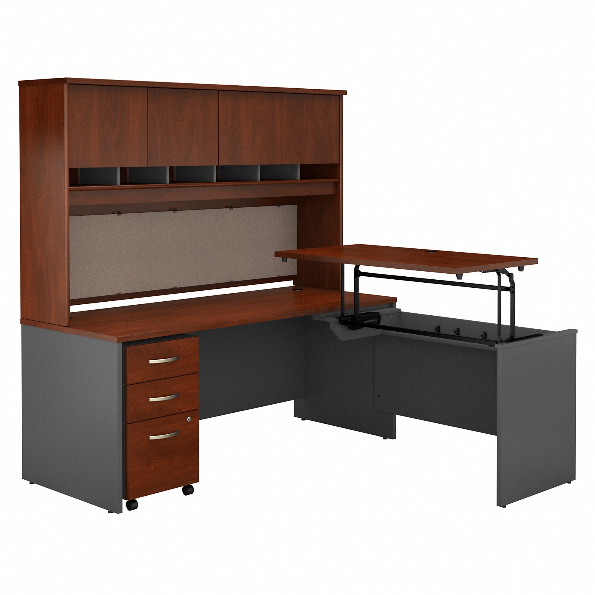 Bush Business Furniture Series C 72W x 30D 3 Position Sit to Stand L Shaped Desk with Hutch and Mobile File Cabinet