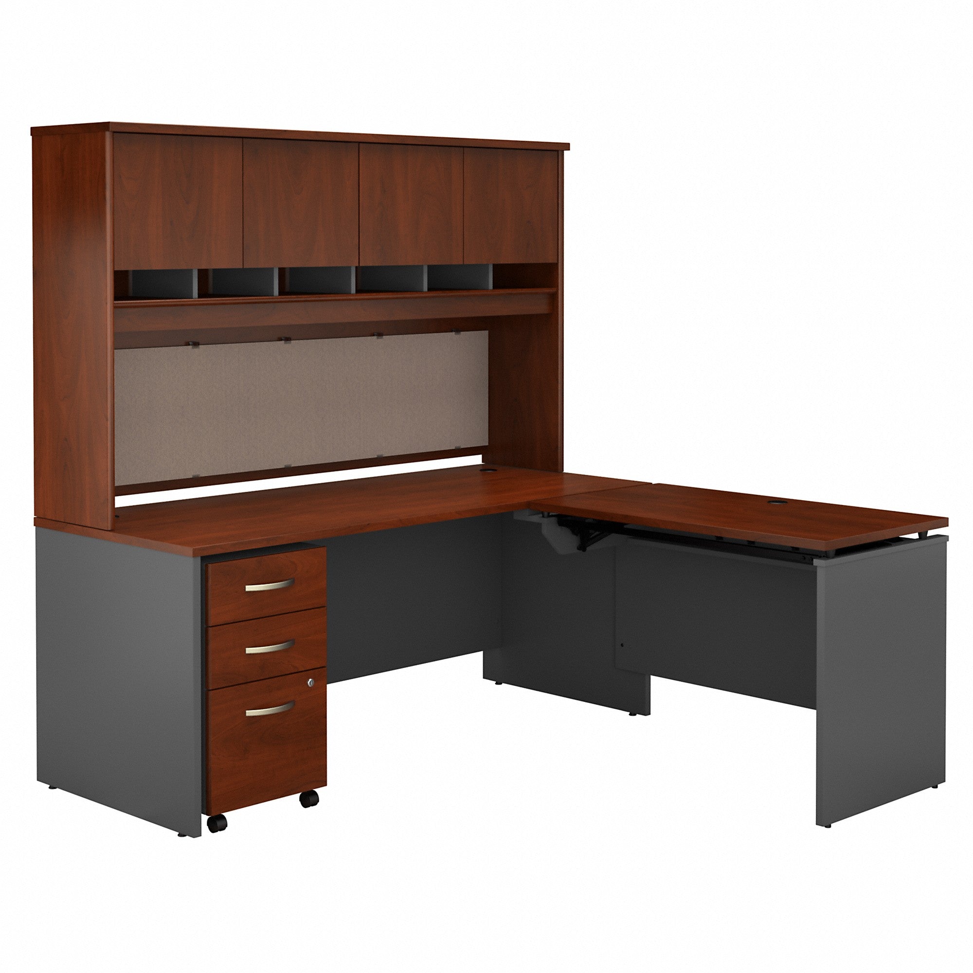 Bush Business Furniture Series C 72W x 30D 3 Position Sit to Stand L Shaped Desk with Hutch and Mobile File Cabinet