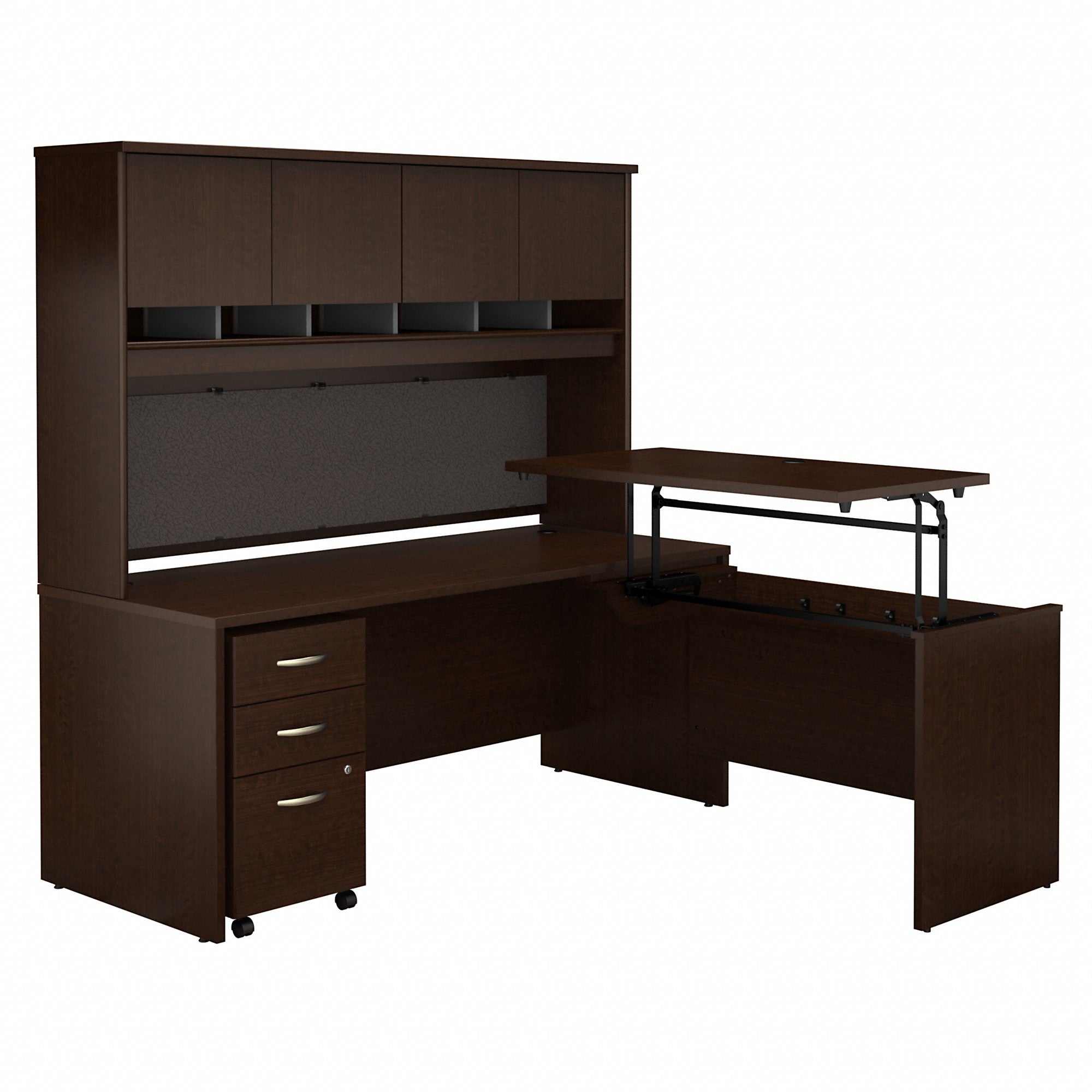 Bush Business Furniture Series C 72W x 30D 3 Position Sit to Stand L Shaped Desk with Hutch and Mobile File Cabinet