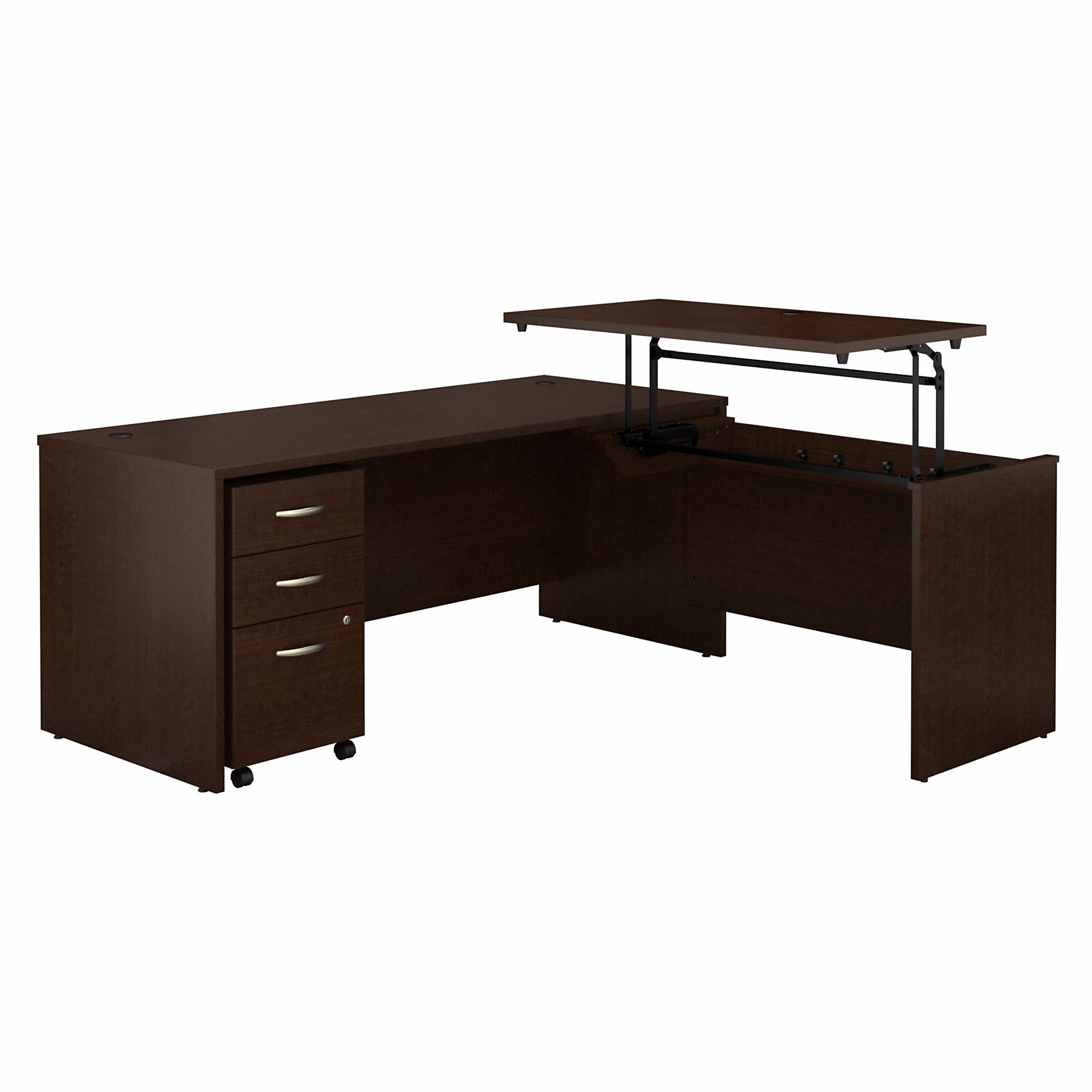 Bush Business Furniture Series C 72W x 30D 3 Position Sit to Stand L Shaped Desk with Mobile File Cabinet