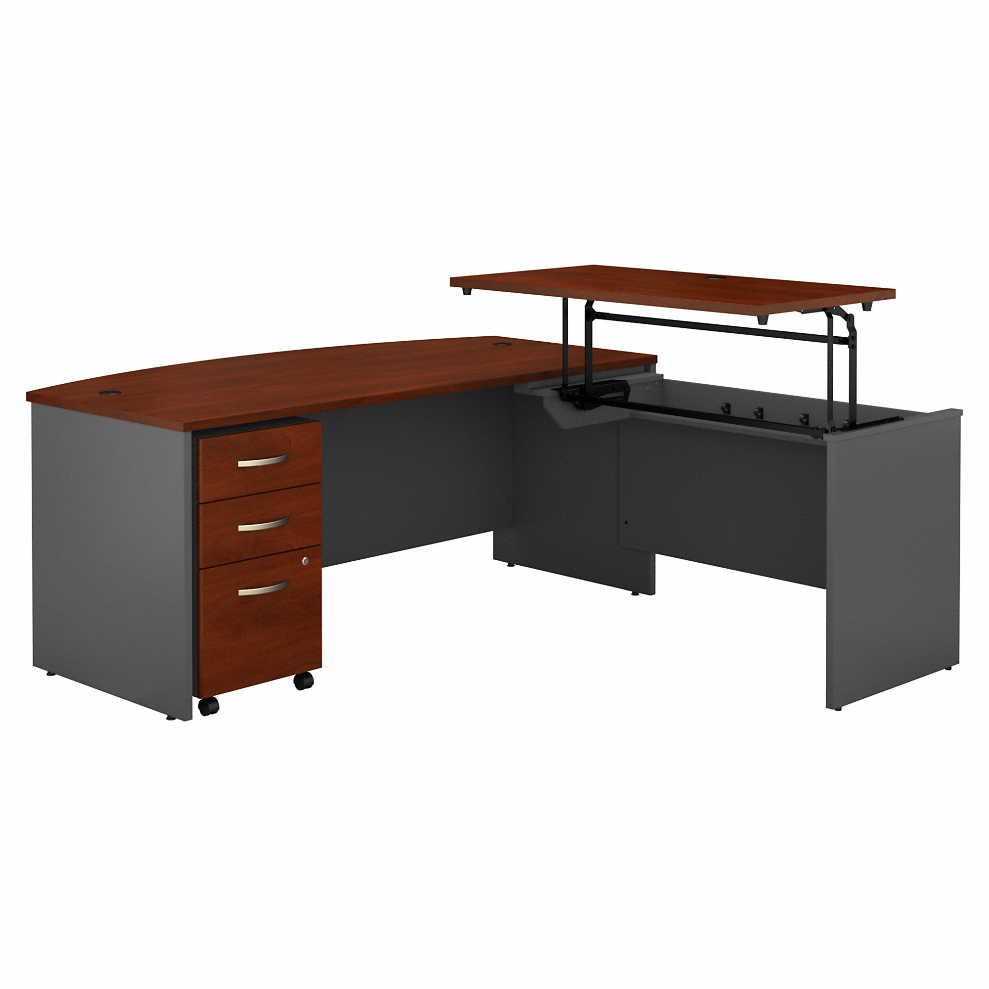 Bush Business Furniture Series C 72W x 36D 3 Position Bow Front Sit to Stand L Shaped Desk with Mobile File Cabinet