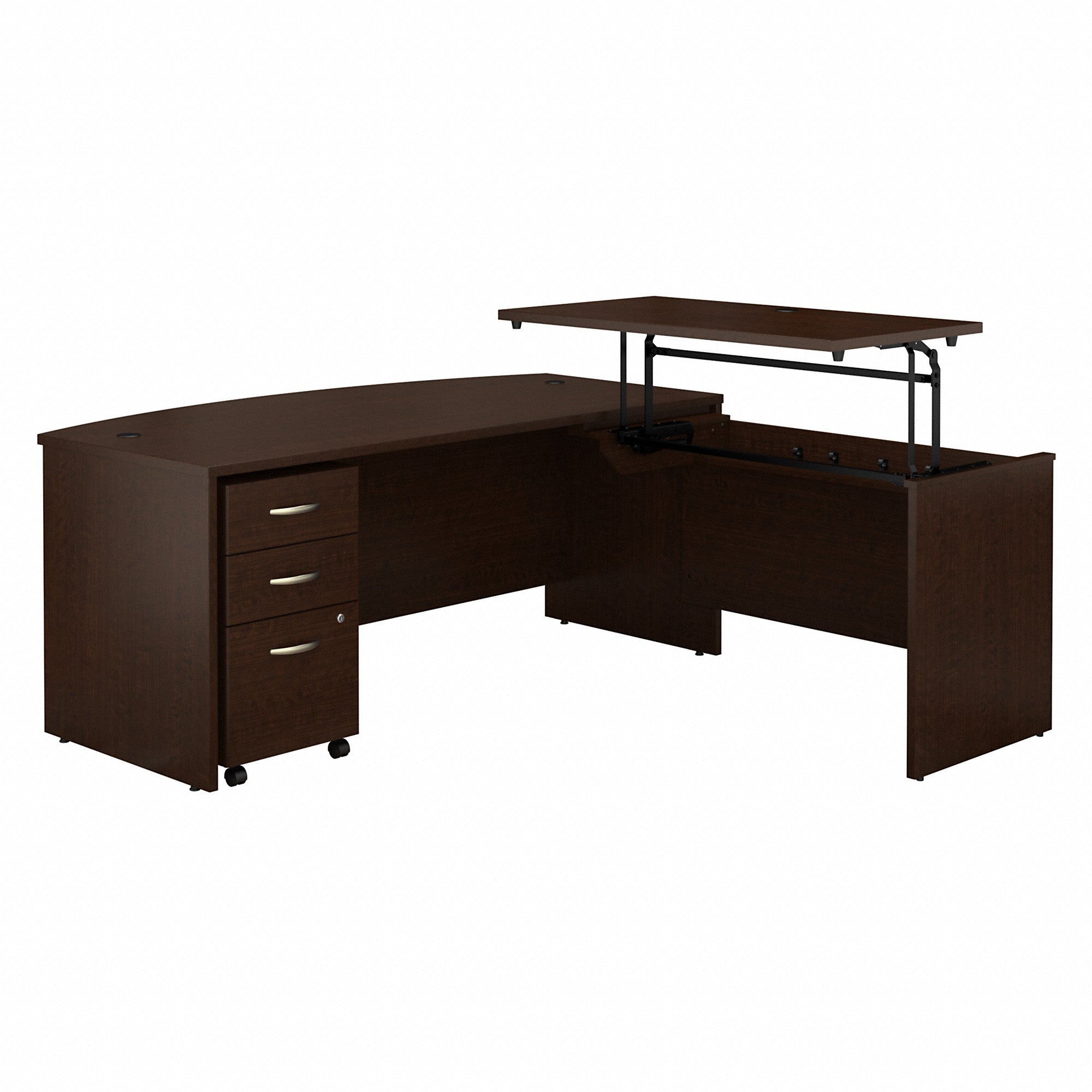 Bush Business Furniture Series C 72W x 36D 3 Position Bow Front Sit to Stand L Shaped Desk with Mobile File Cabinet