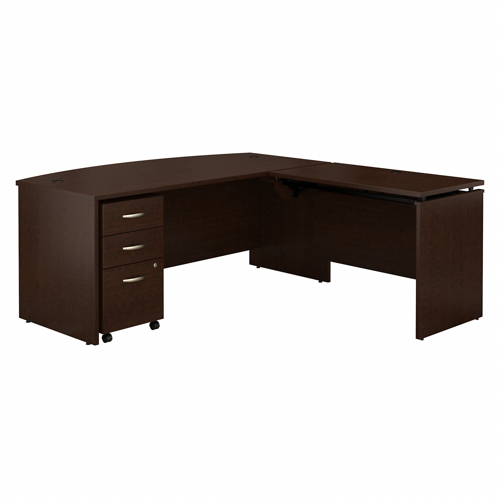 Bush Business Furniture Series C 72W x 36D 3 Position Bow Front Sit to Stand L Shaped Desk with Mobile File Cabinet