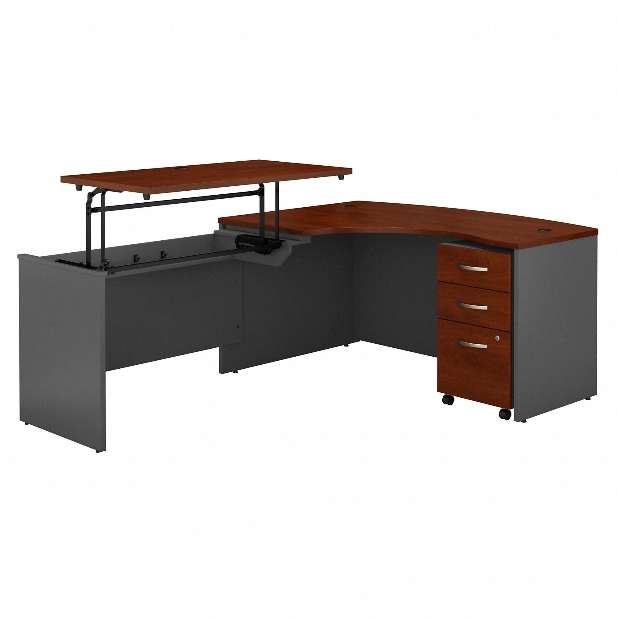 Bush Business Furniture Series C 60W x 43D Left Hand 3 Position Sit to Stand L Shaped Desk with Mobile File Cabinet