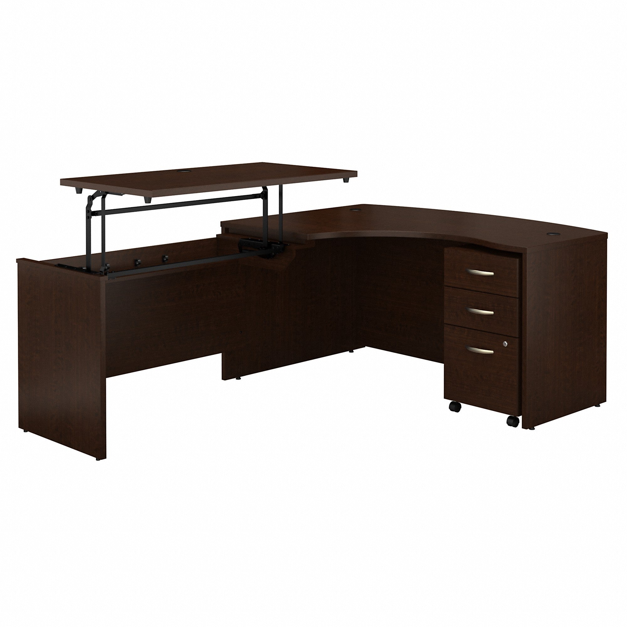 Bush Business Furniture Series C 60W x 43D Left Hand 3 Position Sit to Stand L Shaped Desk with Mobile File Cabinet