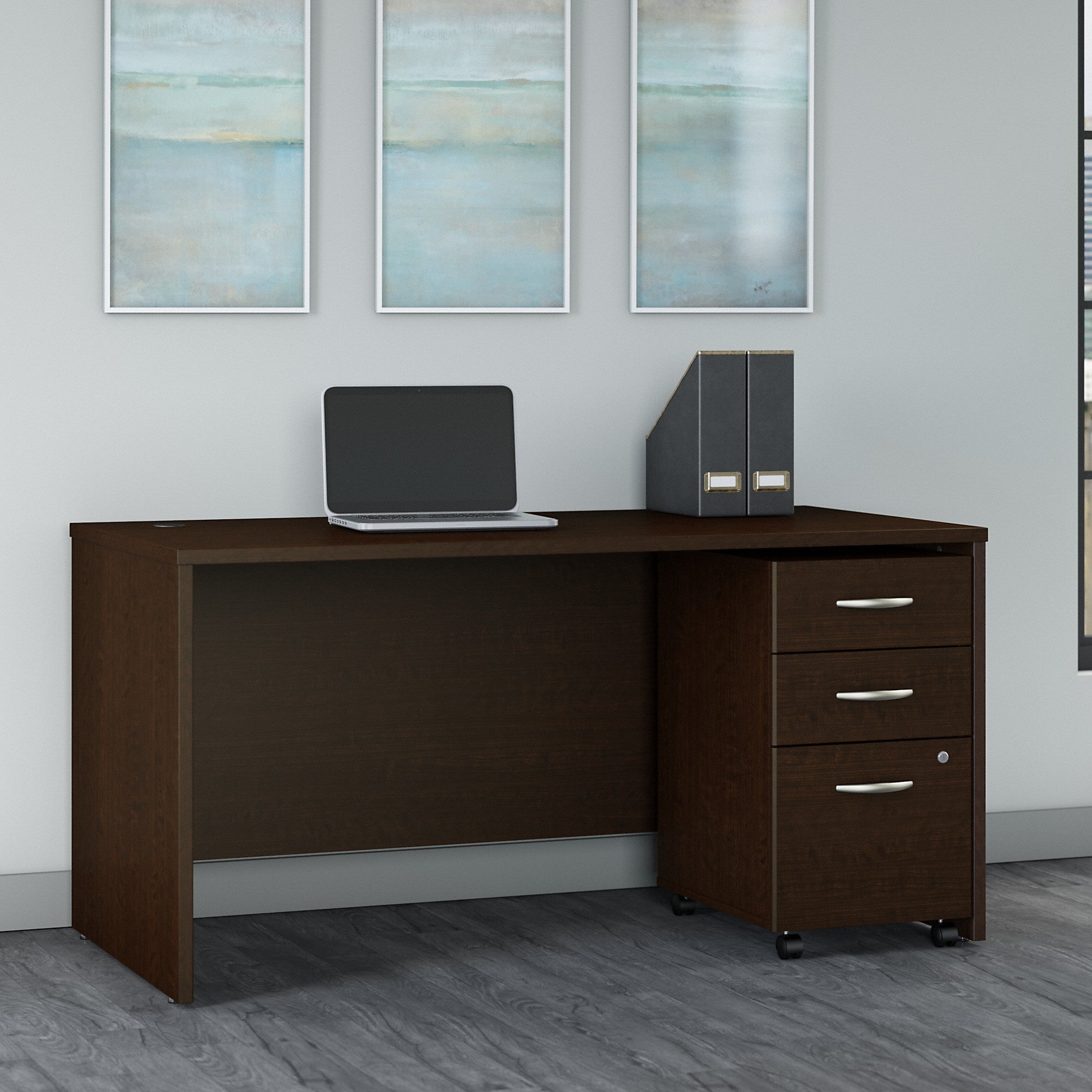 Bush Business Furniture Series C 60W x 30D Office Desk with 3 Drawer Mobile File Cabinet