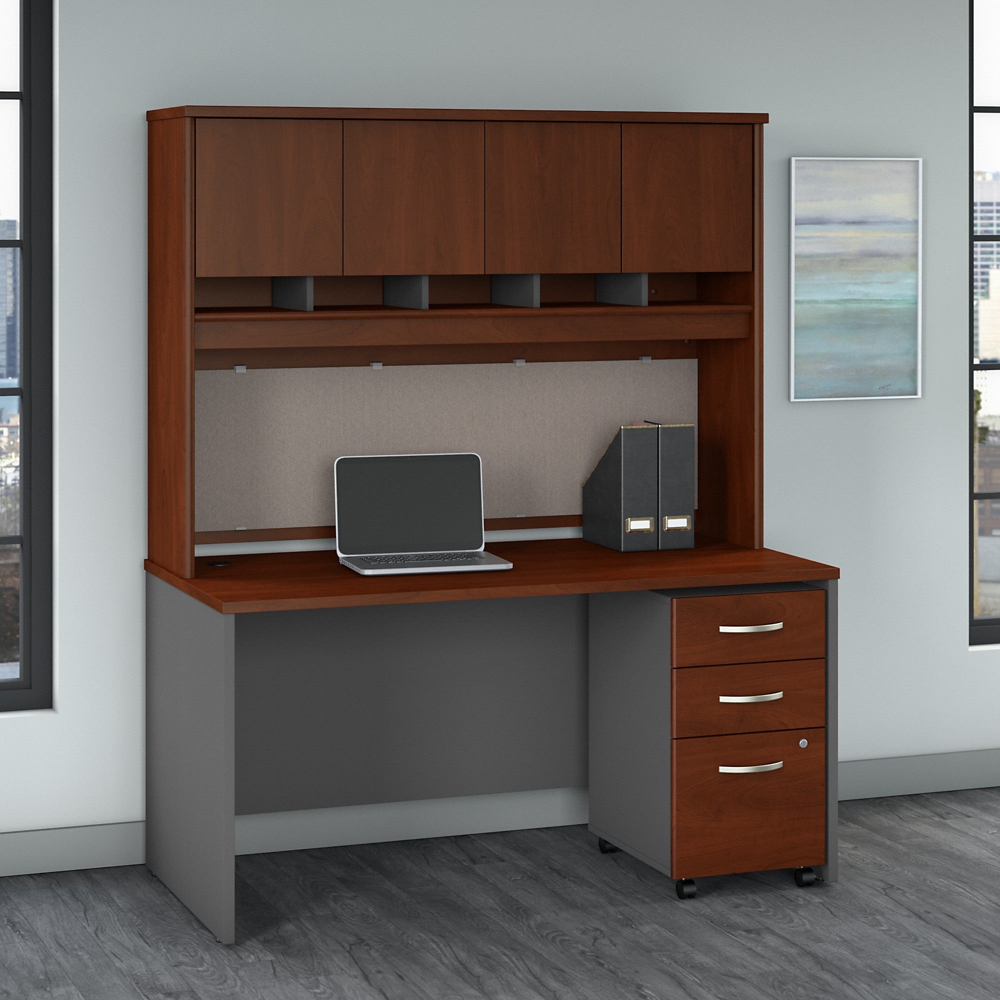 Bush Business Furniture Series C 60W x 30D Office Desk with Hutch and Mobile File Cabinet