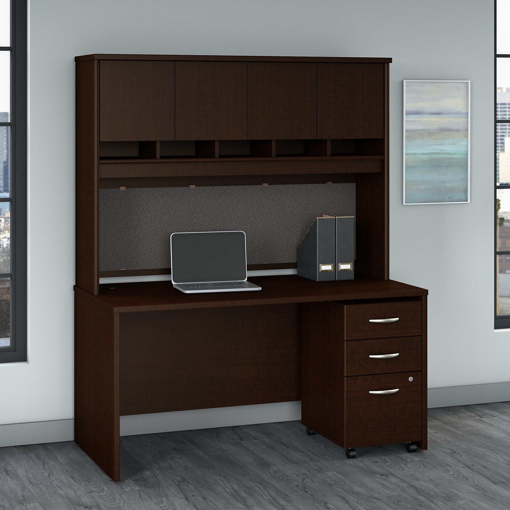 Bush Business Furniture Series C 60W x 30D Office Desk with Hutch and Mobile File Cabinet