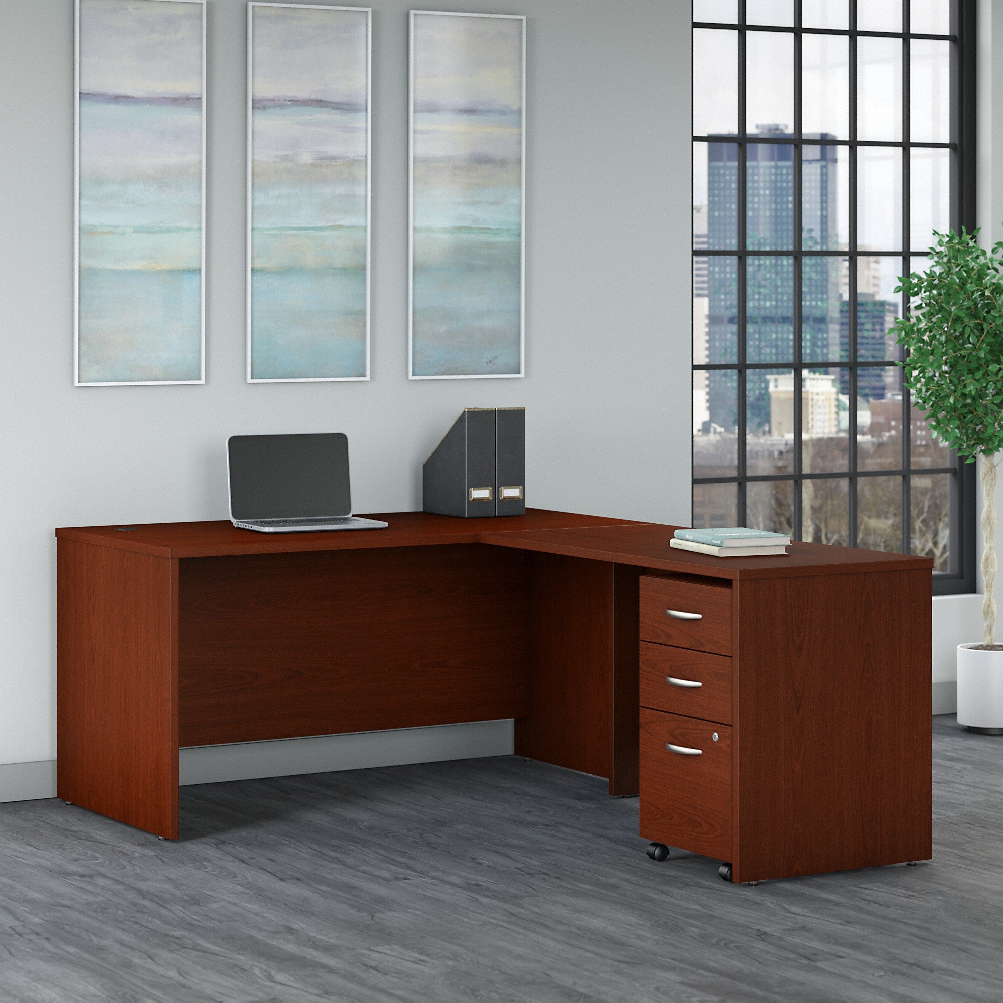 Bush Business Furniture Series C 60W L Shaped Desk with 3 Drawer Mobile File Cabinet