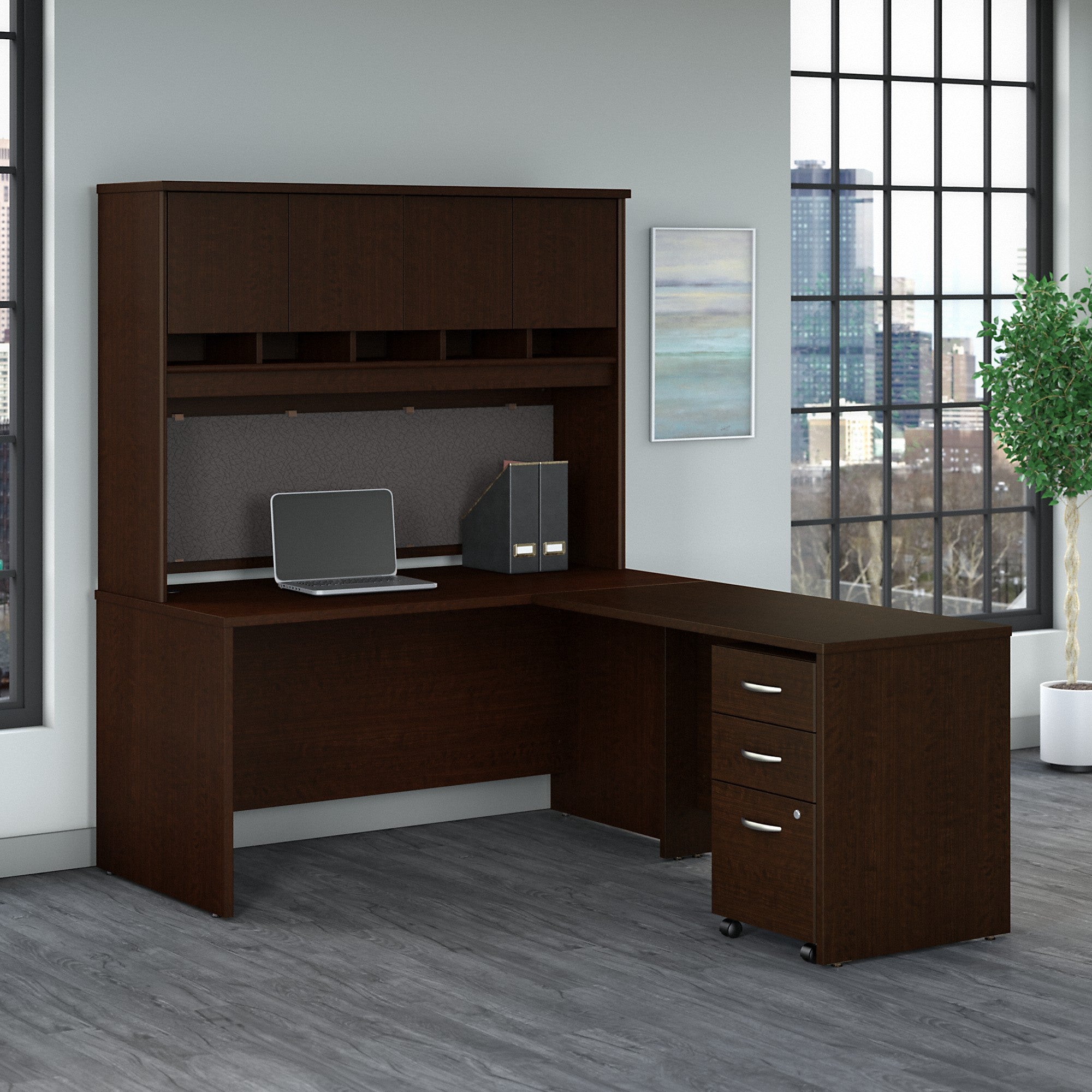 Bush Business Furniture Series C 60W L Shaped Desk with Hutch and Mobile File Cabinet