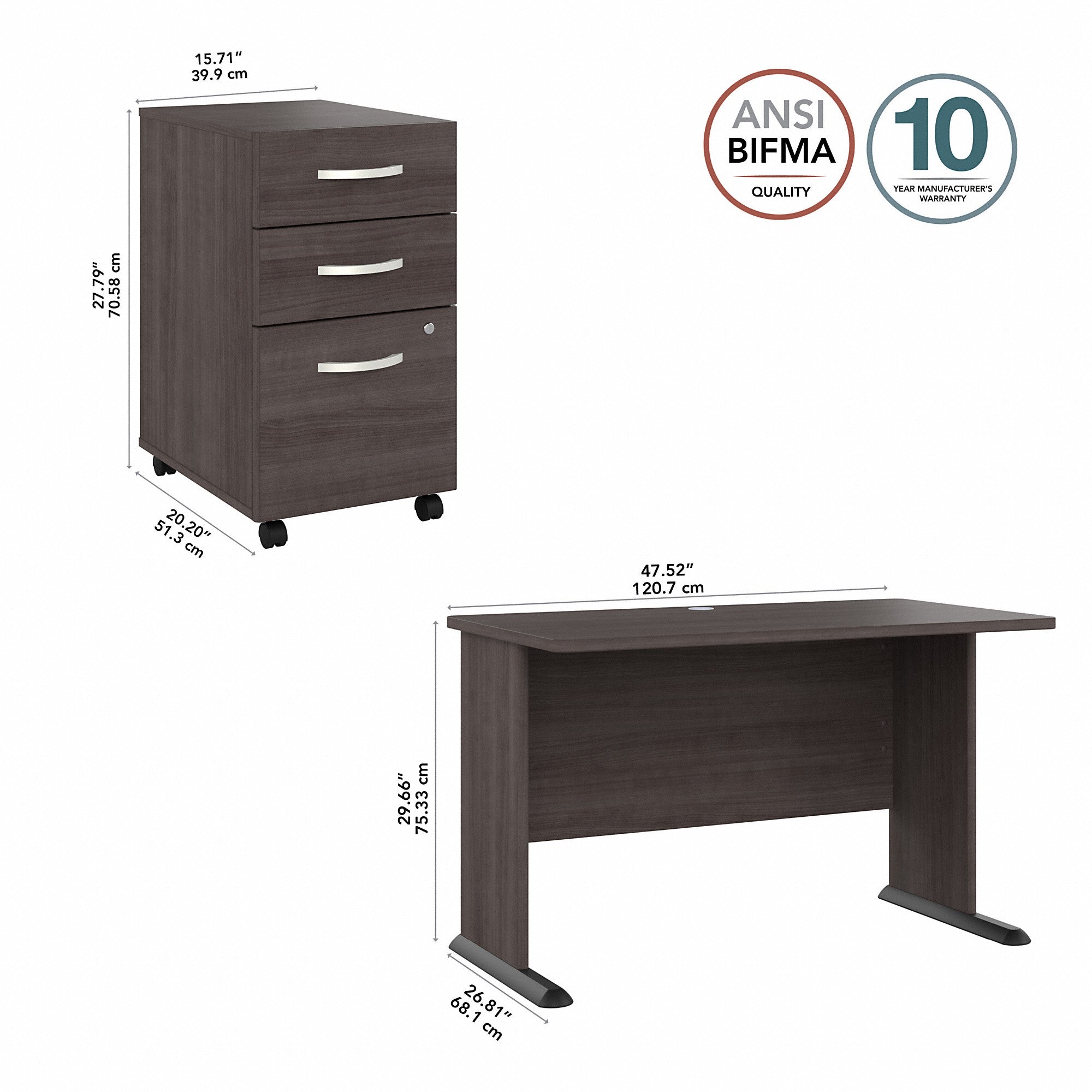 Bush Business Furniture Studio A 48W Computer Desk with 3 Drawer Mobile File Cabinet